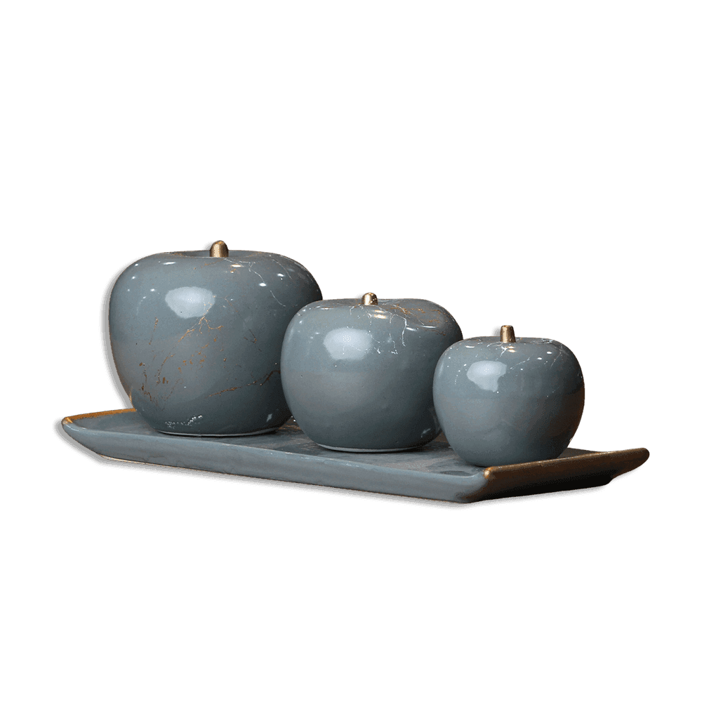 Grey Porcelain Apple Set with Tray