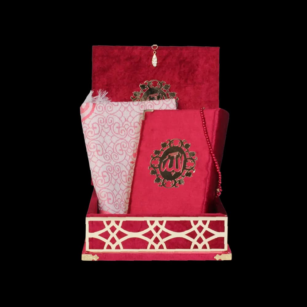 Velvet Red 26x10x30cm Quran with Box