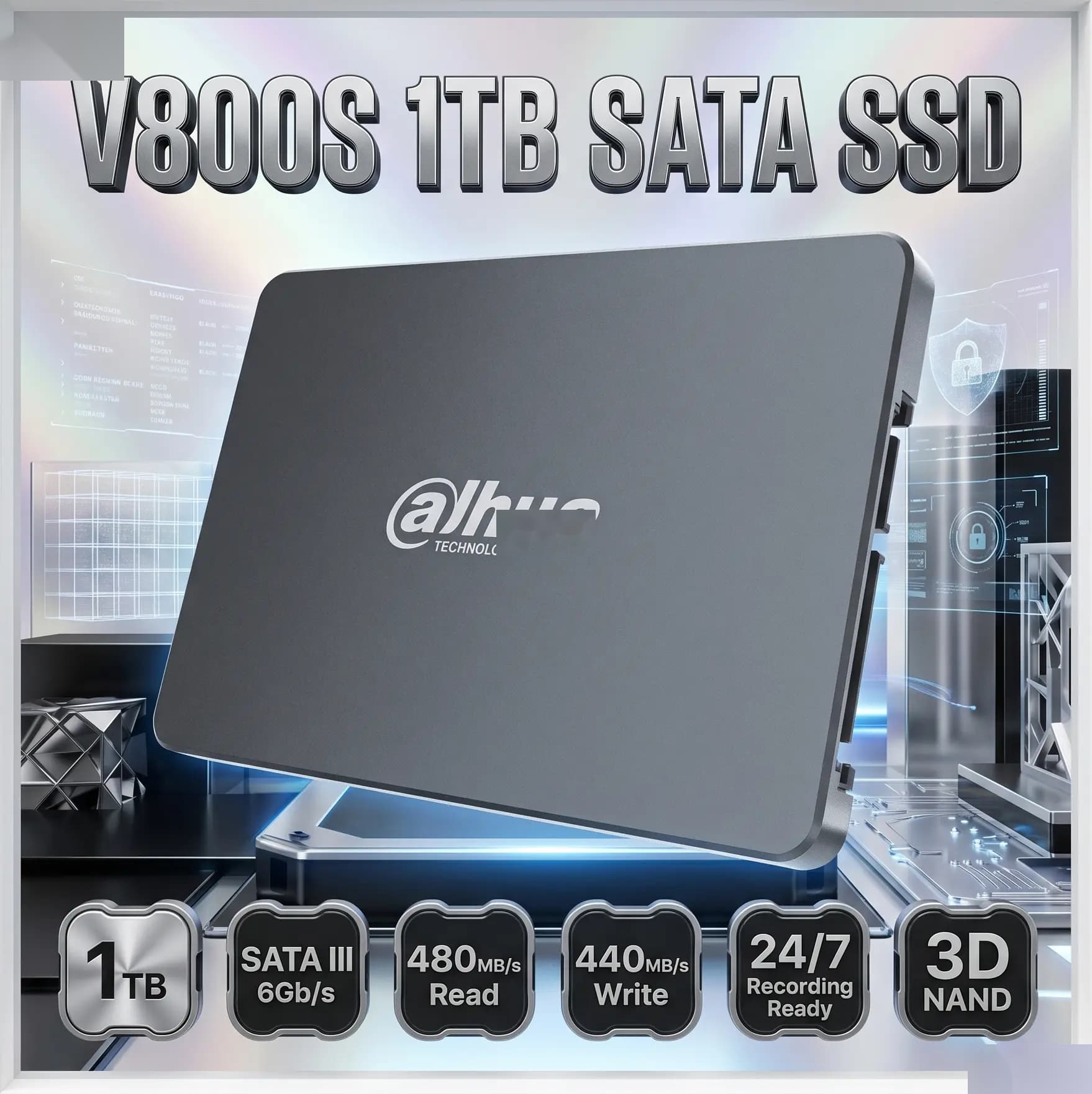 DAHUA V800S1TB 1TB 2.5-Inch SATA III SSD, 3D NAND, Up To 480MB/s Read, 440MB/s Write, 930TBW, TRIM & S.M.A.R.T Support, 24/7 Recording Ready 