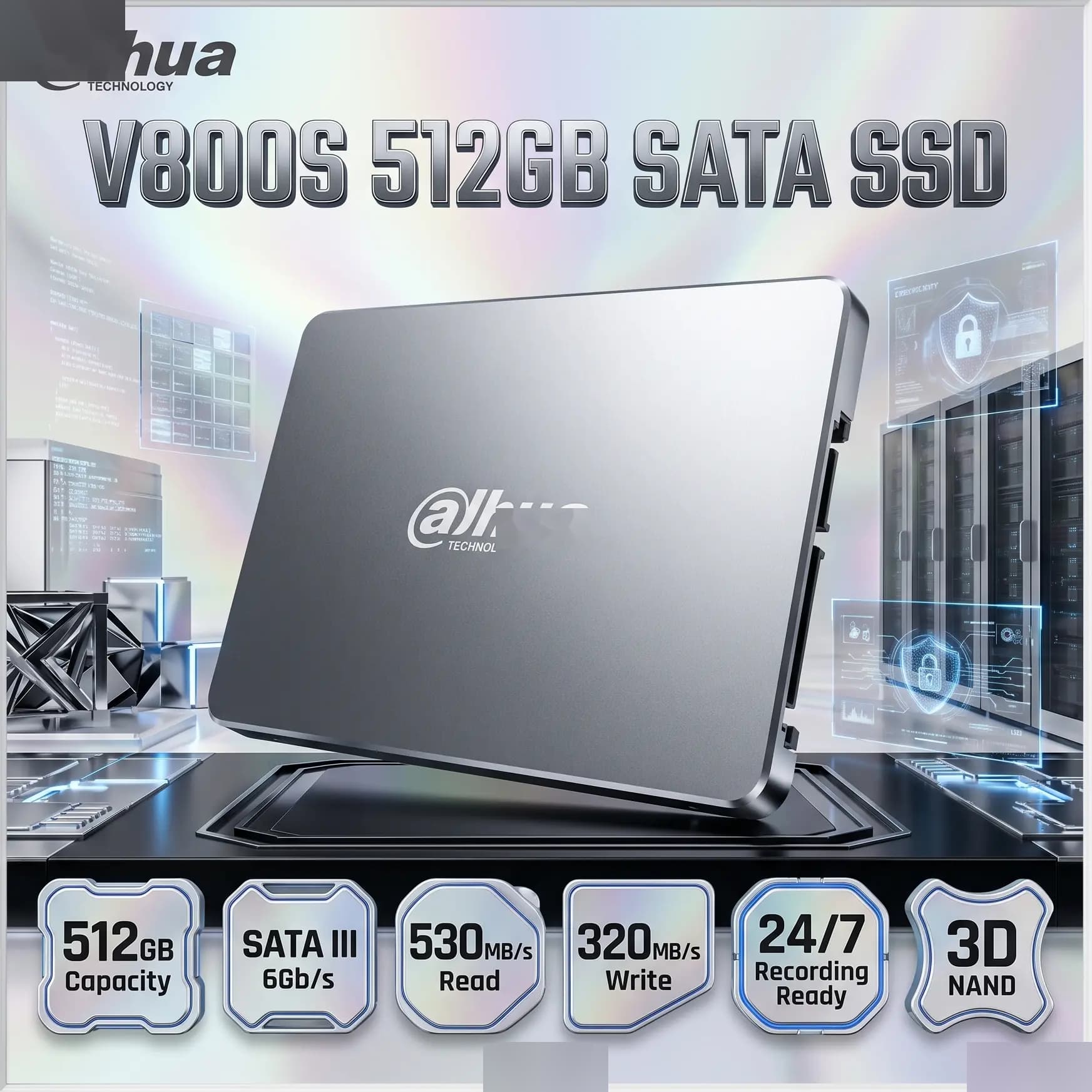 DAHUA V800S512G 512GB 2.5-Inch SATA III SSD, 530MB/s Read, 320MB/s Write, 3D NAND, 465TBW, TRIM & S.M.A.R.T Support, 24/7 XVR Storage Ready