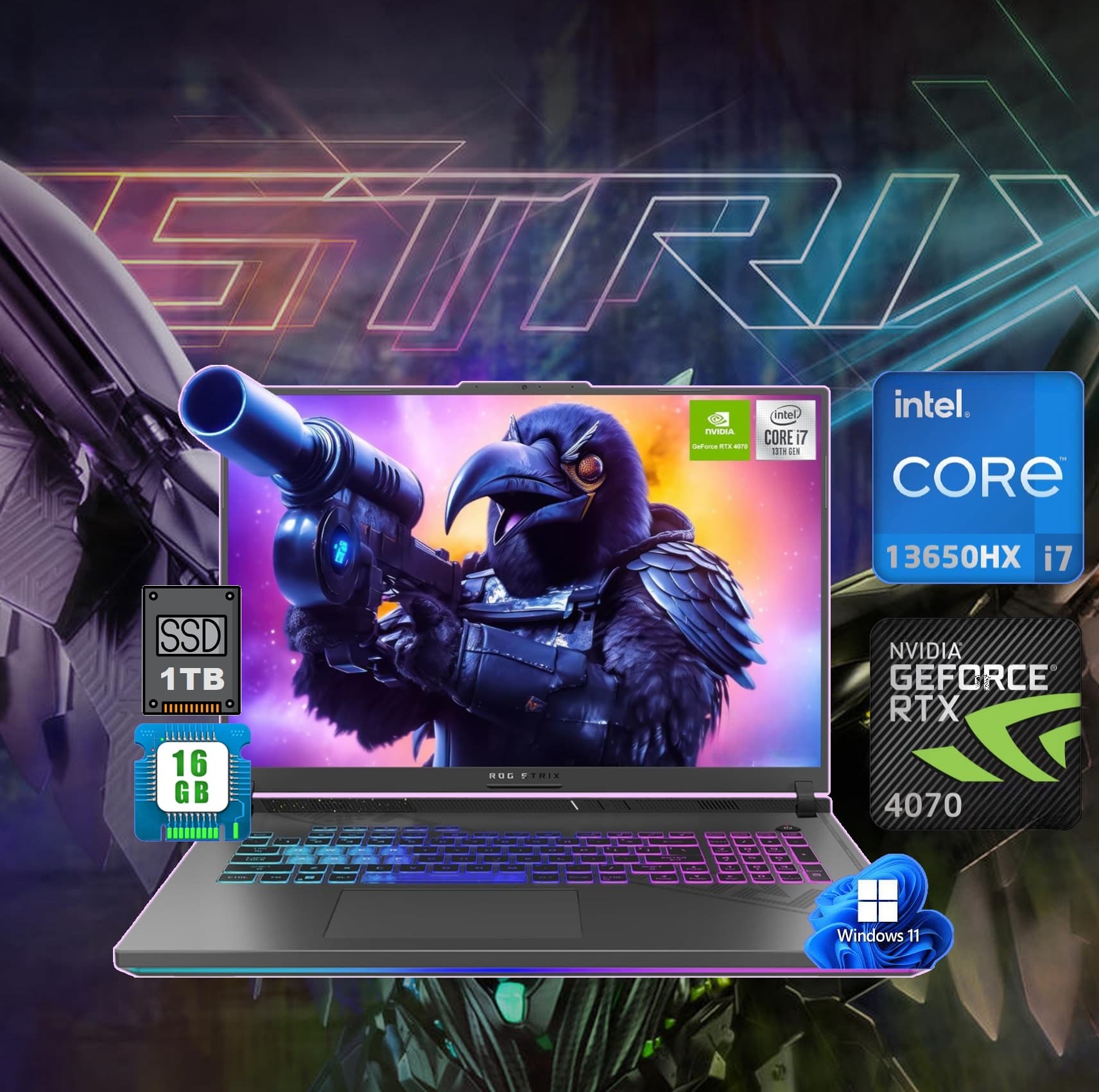 ROG Strix G16 Intel Core i7-13650HX | 16GB DDR5 RAM, 1TB SSD | 16-inch FHD+ Display 165Hz | Windows 11 | RTX 4070, 8GB