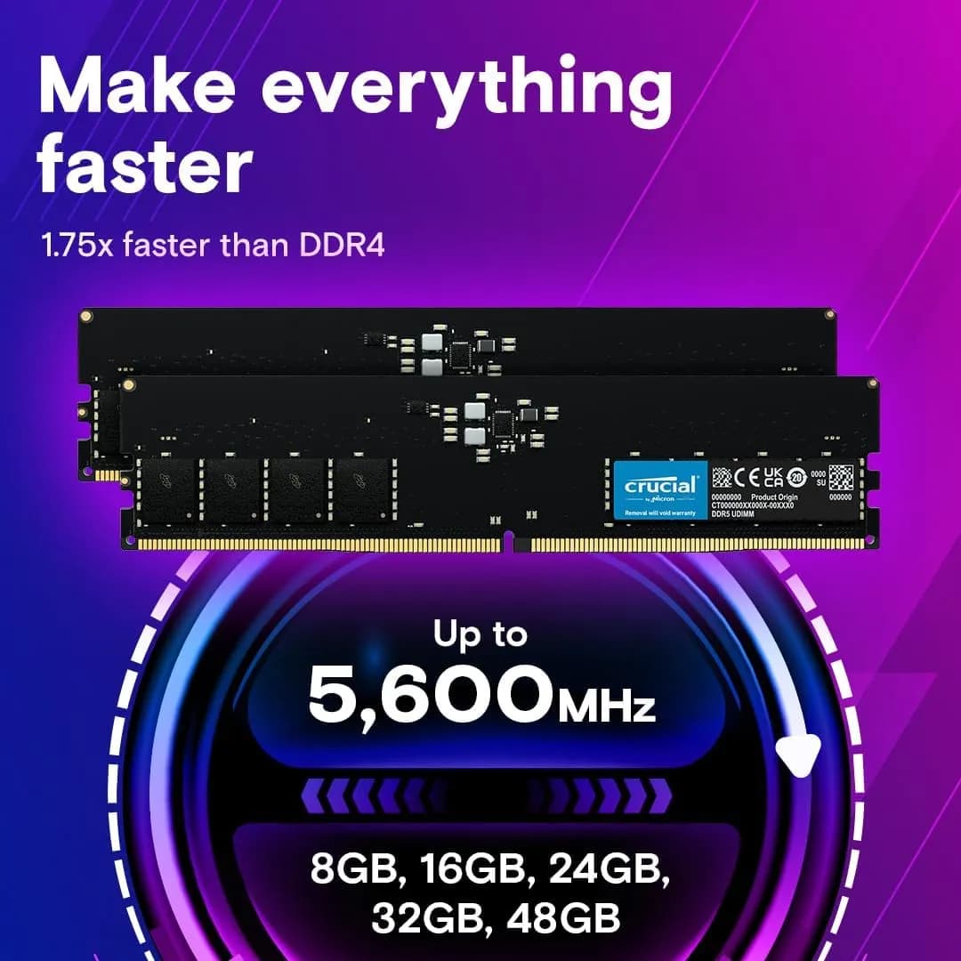 Crucial RAM 64GB Kit (2x32GB) DDR5 5600MT/s (can be downclocked to 5200MT/s or 4800MT/s) Desktop Memory Compatible with Intel... (AK-04004)
