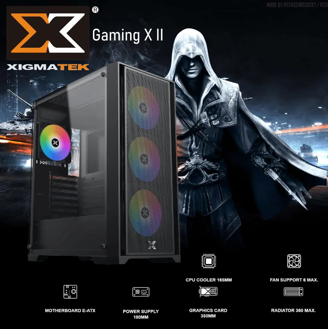 XIGMATEK Gaming X II EATX Mid Tower Case, E-ATX Support, Front Mesh Grill & Left Tempered Glass; 360mm Front Radiator