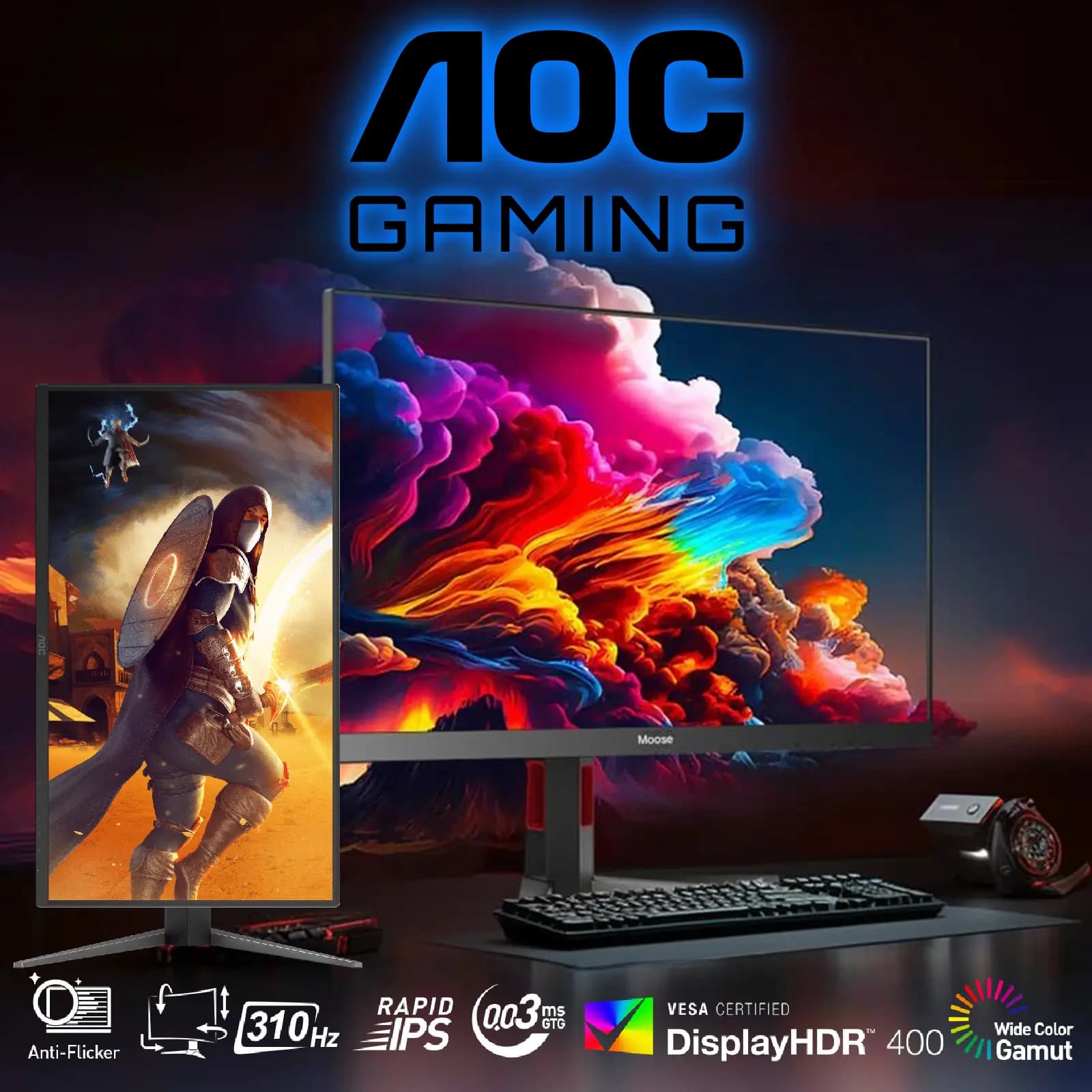 AOC Gaming 25G4S 24.5″ 310Hz IPS Monitor with 0.3ms MPRT, HDR400, Delta E<2, Adaptive Sync, Flicker-Free, Adjustable Stand, and...