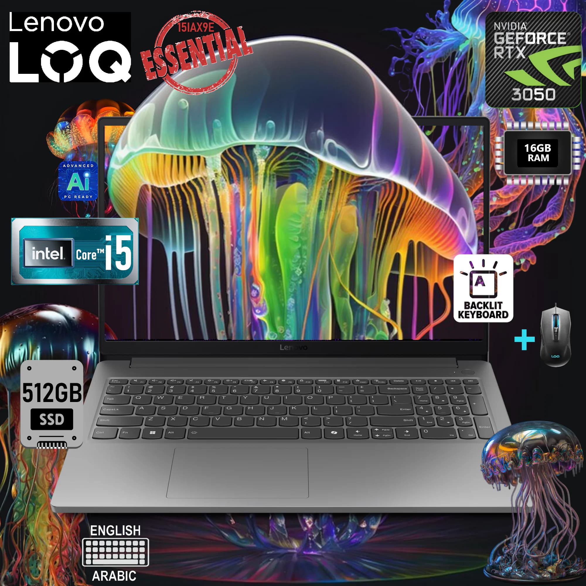 LENOVO AI PC LOQ Essential 15IAX9E Intel Core i5-12450HX | 16GB DDR5 RAM; 512GB SSD NVMe | RTX 3050 6GB