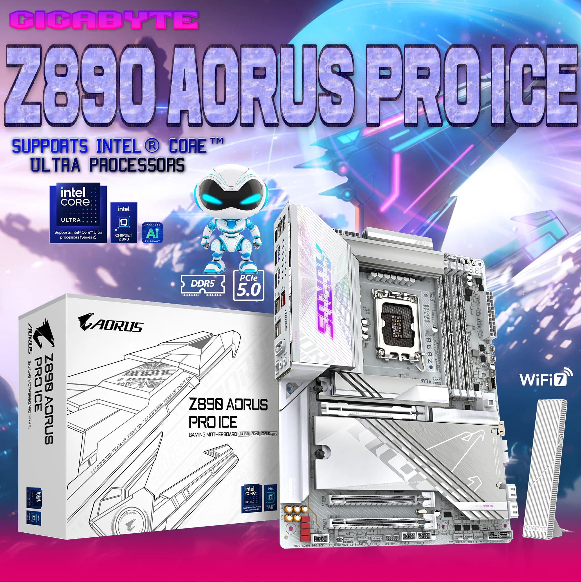 GIGABYTE Z890 AORUS PRO ICE Motherboard For Intel Core Ultra Processors (Series 2) , LGA 1851, ATX, DDR5, 5x M.2, PCIe UD Slot...
