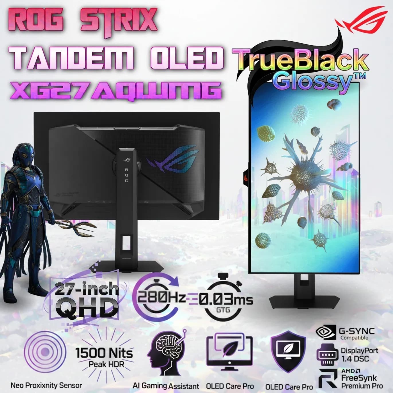 ASUS ROG Strix OLED XG27AQWMG 26.5-inch QHD 280Hz 0.03ms TrueBlack Glossy Tandem OLED Monitor, HDR10 1500 Nits, 99.5% DCI-P3
