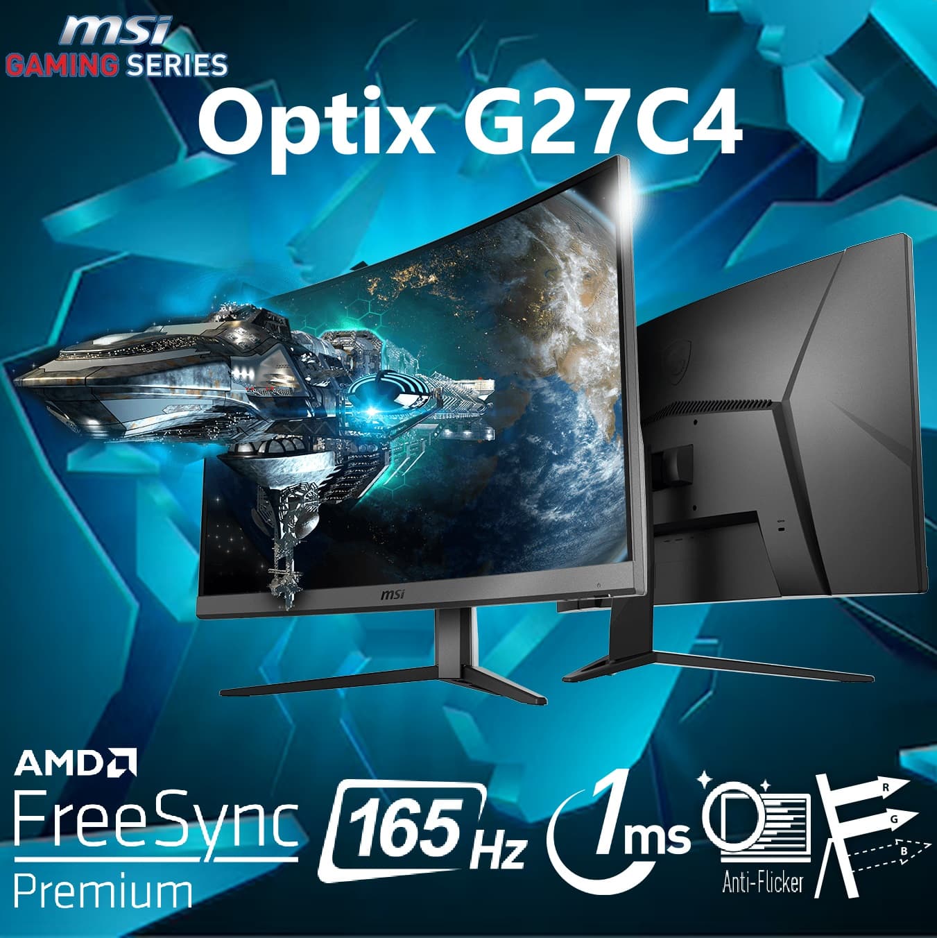 MSI Optix G27C4 27″ 1500R Curved FHD Gaming Monitor 165Hz 1ms; VA Panel; Wide Color Gamut; Anti-glare; Frameless
