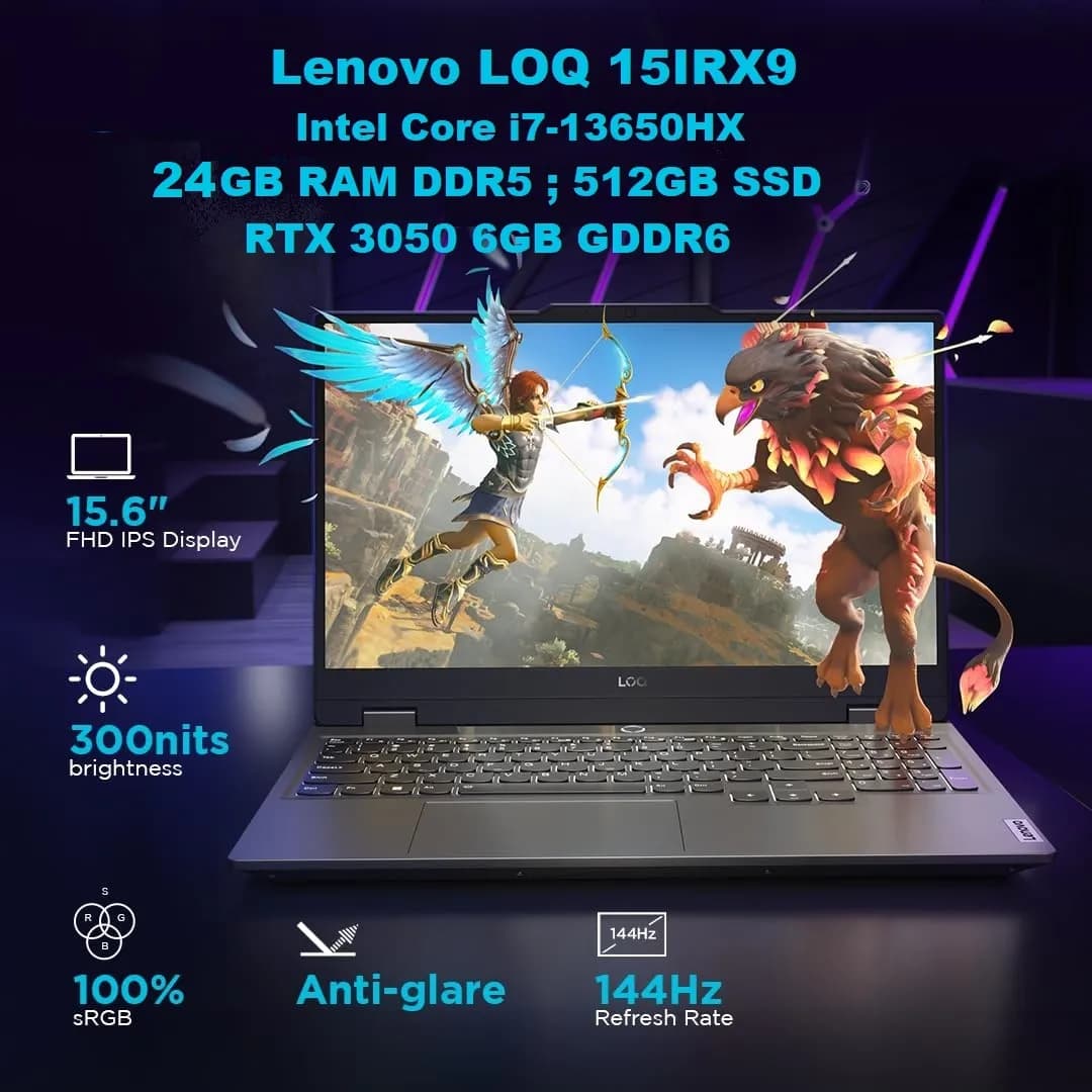 Lenovo LOQ 15IRX9 Intel Core i7-13650HX | 24GB RAM DDR5; 512GB NVMe | RTX 3050, 6GB | 15.6 inch FHD IPS Display 144Hz