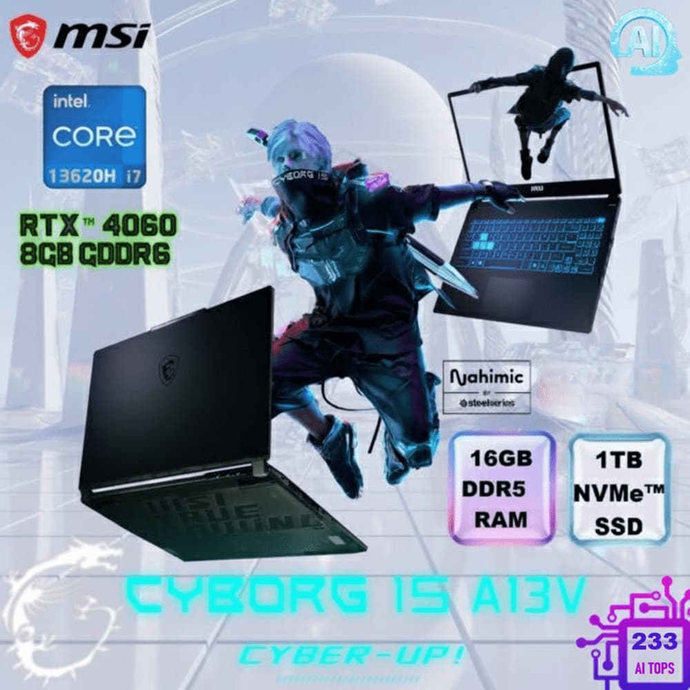 MSI Cyborg 15 A13VF | Core i7 -13620H | 16GB DDR5 RAM, 1TB SSD | RTX 4060; 8GB GDDR6, 233 AI TOPS | 15.6″ FHD IPS 144Hz | DOS