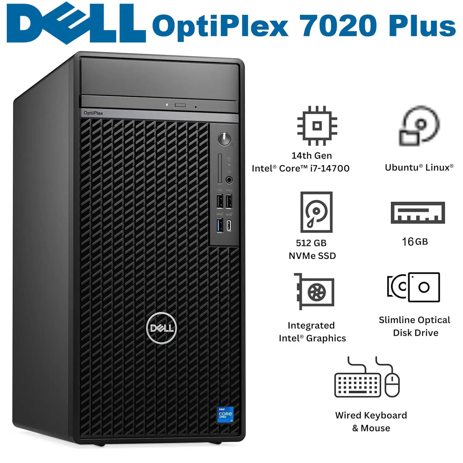 DELL OptiPlex 7020 Plus Desktop Combo Intel Core i7-14700 | 16GB RAM; 512GB SSD | Intel Graphics