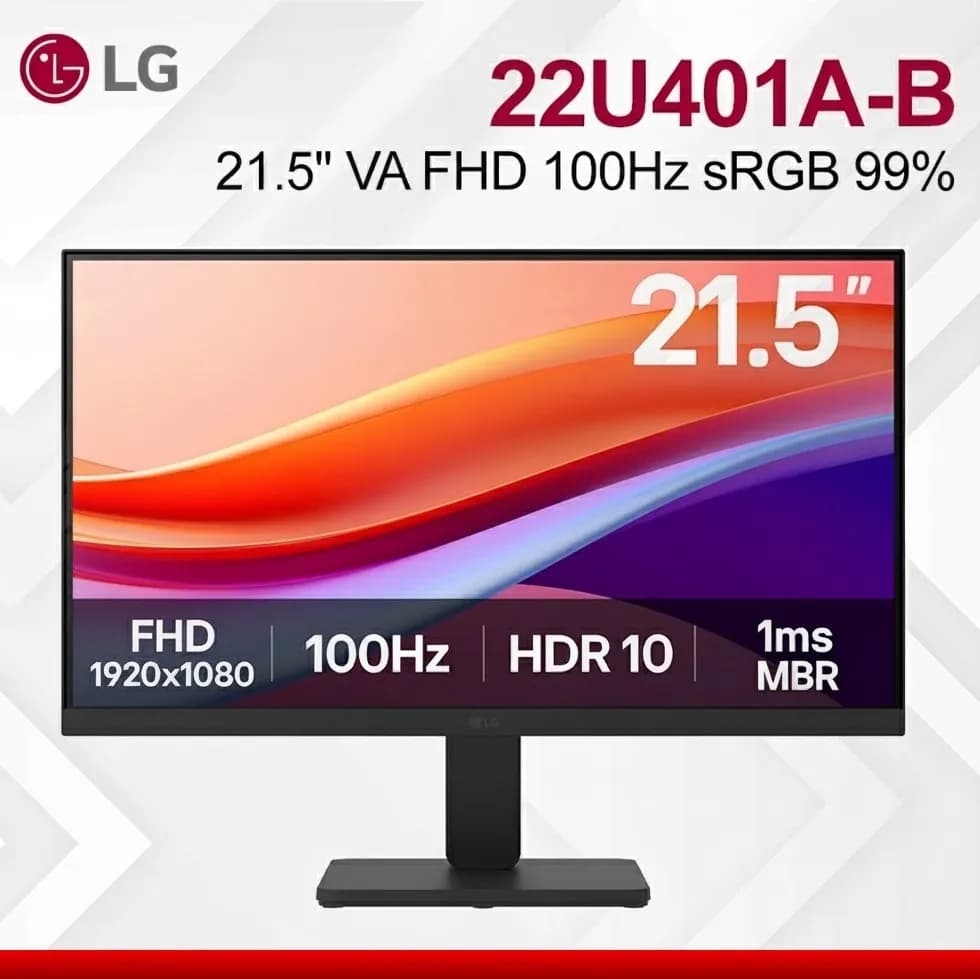 LG 21.5″ Full HD VA Monitor | 100Hz Refresh Rate, 1ms MBR, sRGB 99%, HDR10 | Tilt Adjustable, Flicker Safe, Reader Mode