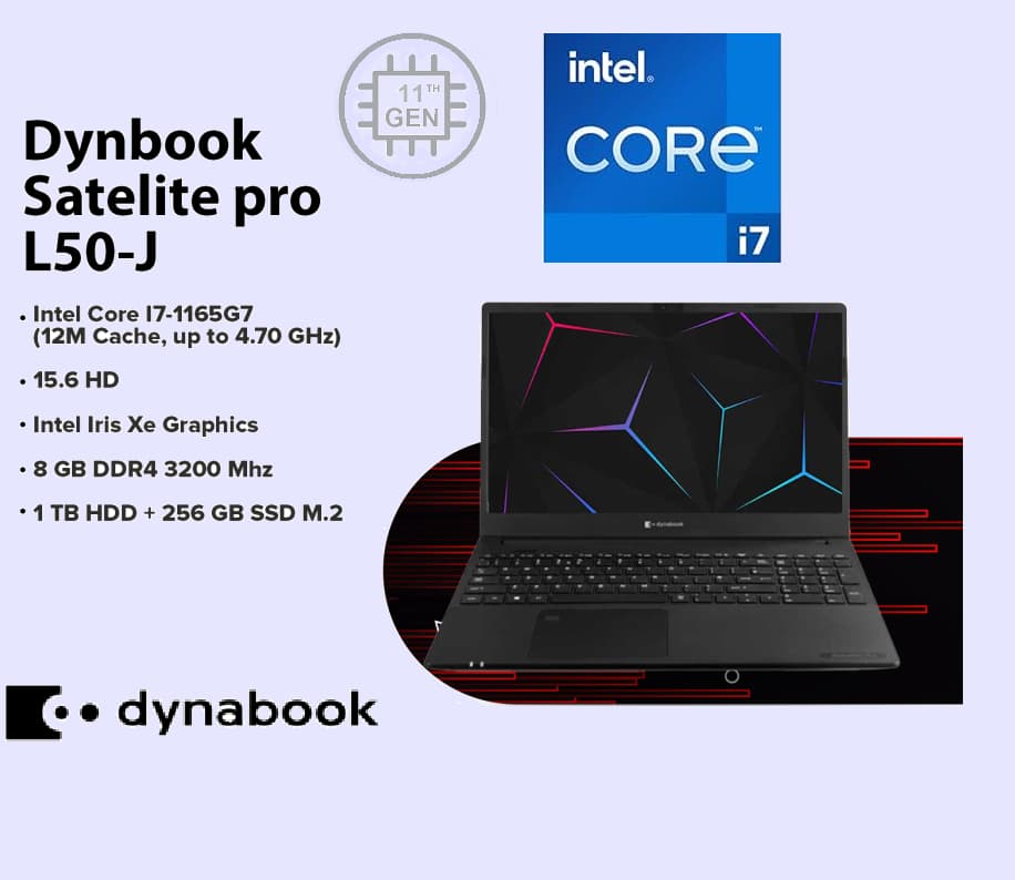 Dynabook Satellite Pro L50-J-12G, Intel Core i7-1165G7, 15.6″ HD, 8GB RAM, 1TB NVME SSD (+ 250 GB SSD M.2 PCIe for free)