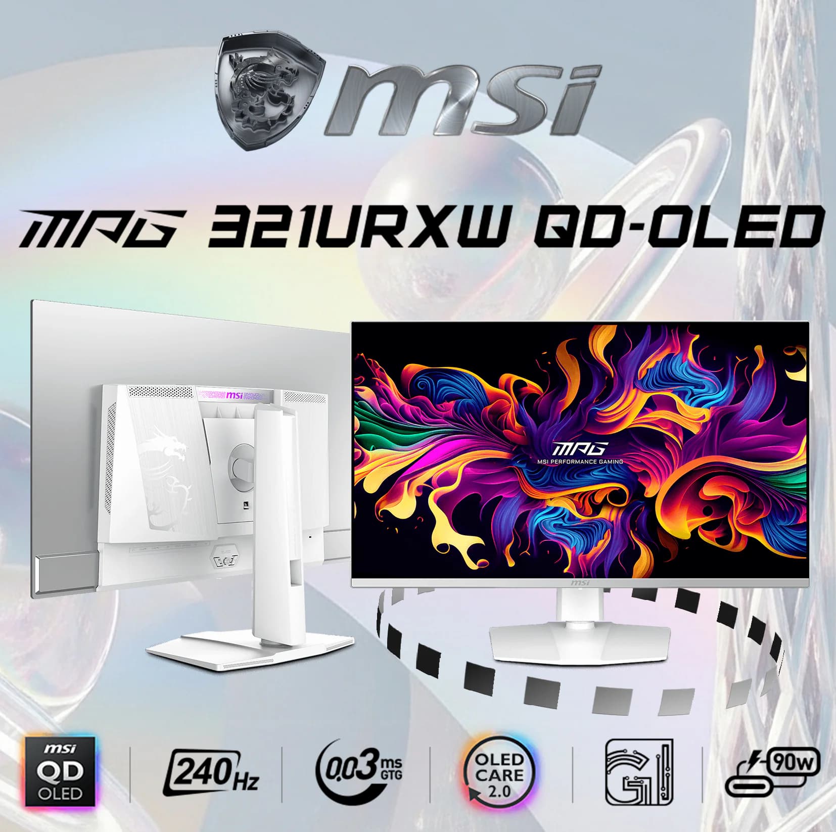 MSI MPG 321URXW QD-OLED 32 Inch UHD 3840×2160 Gaming Monitor 240Hz Refresh 0.03ms Response HDR True Black 400 ClearMR 13000