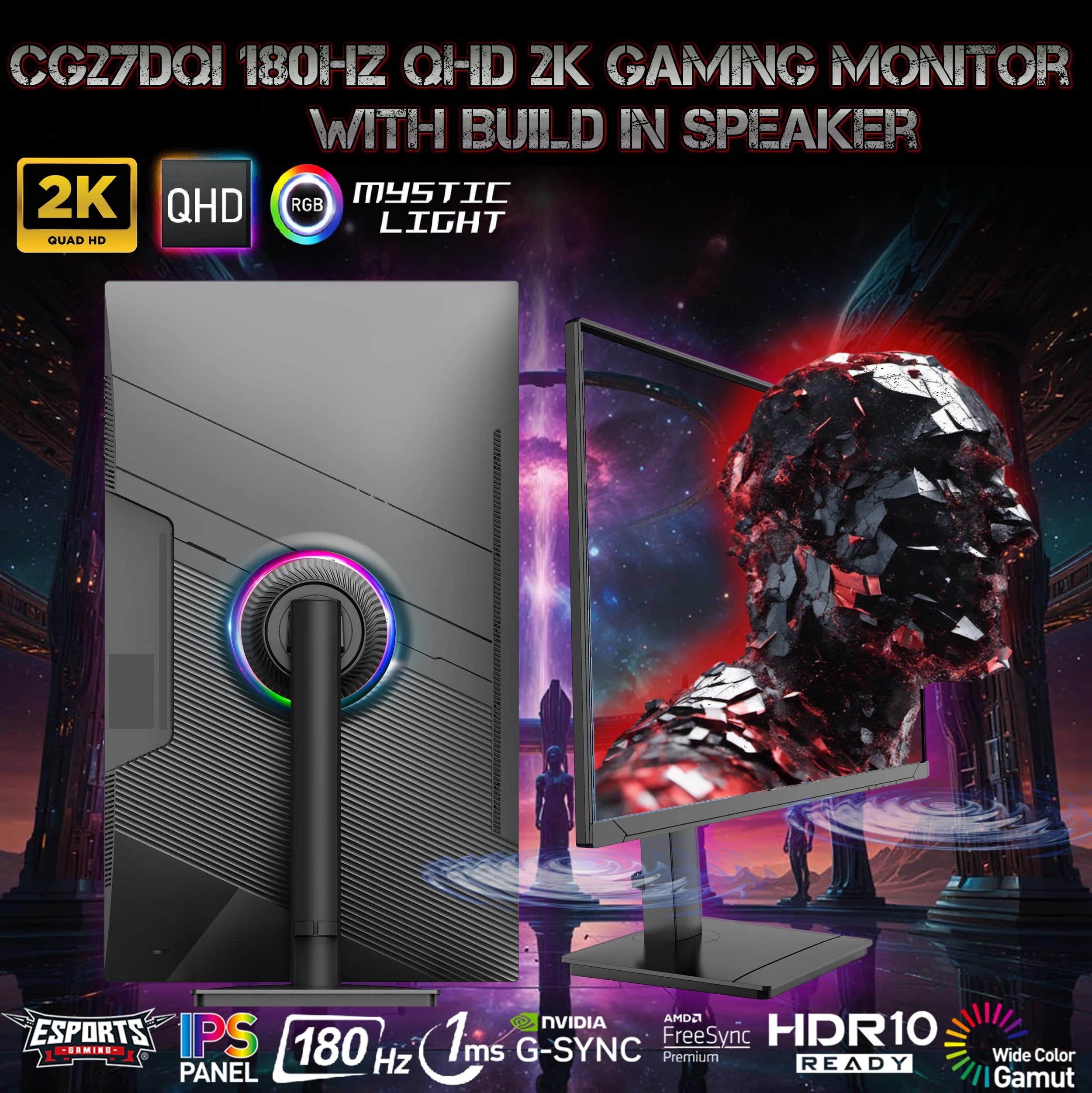 Perfect Day 27 inch QHD 2K Frameless IPS 180Hz Gaming Monitor With Build in Speaker , 2560ร1440 Resolution, Fast IPS Panel,...