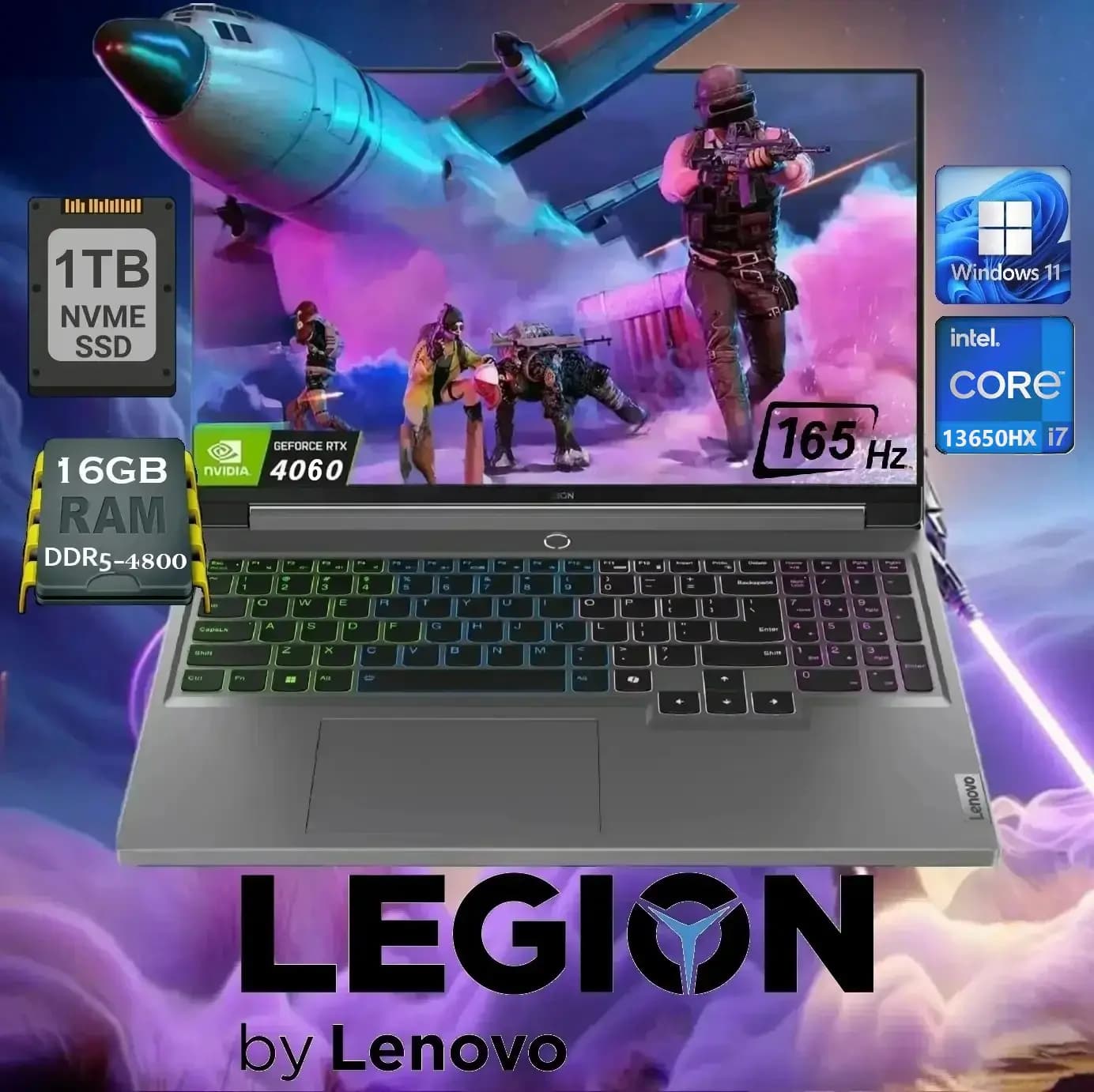 LENOVO AI-Powered Legion 5 16IRX9 Intel Core i7-13650HX | 16GB DDR5 RAM ; 1TB SSD | RTX 4060 , 8GB | 16″ WQXGA IPS Display 165Hz
