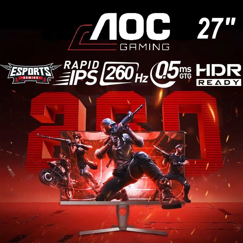 AOC 27G11ZE 27-Inch Fast IPS Monitor, FHD, 260Hz VRR, 0.5ms MPRT, 100% sRGB, 94% DCI-P3, AMD FreeSync, Adaptive-Sync, HDMI 2.0,...
