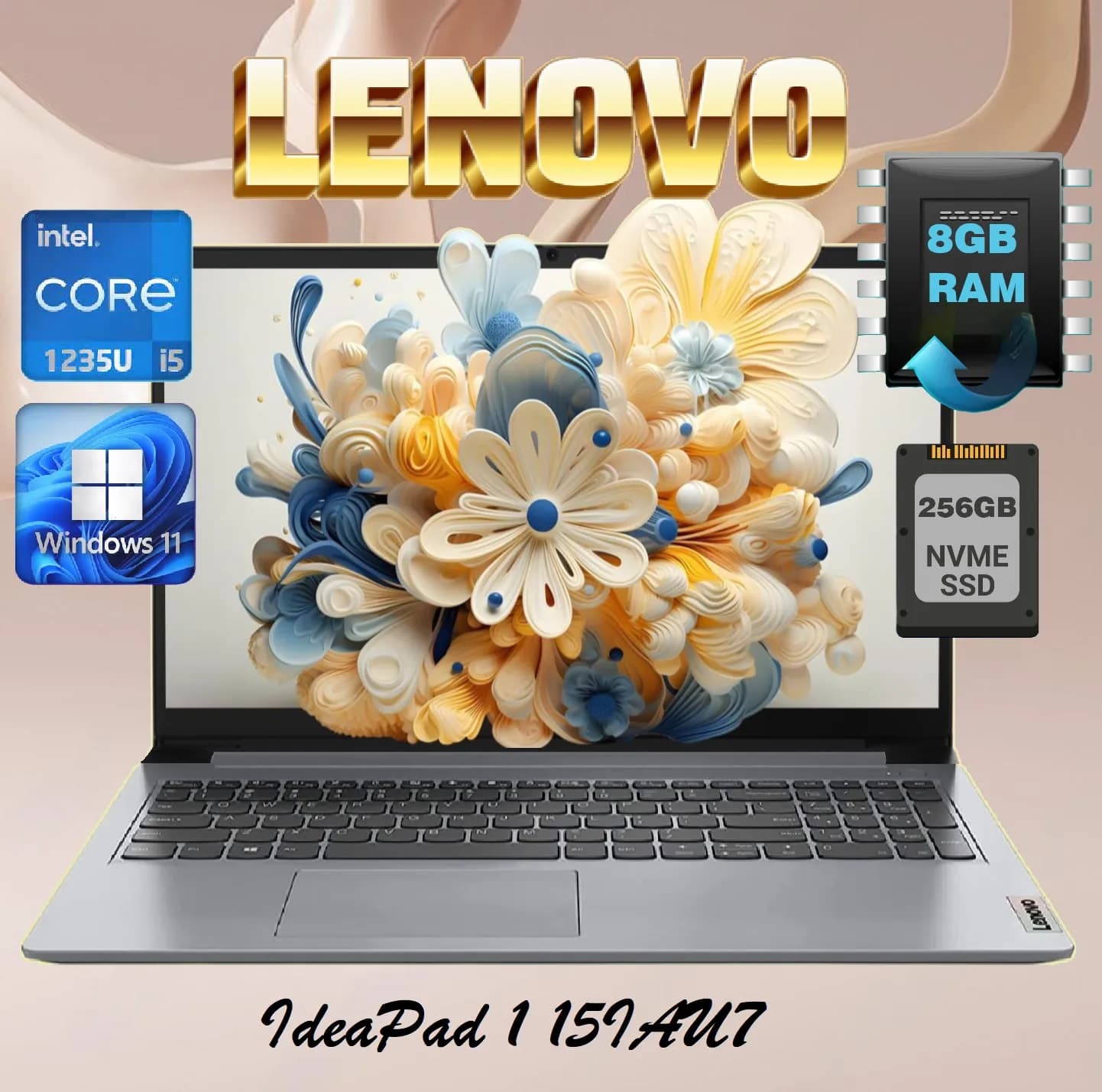 LENOVO IdeaPad 1 15IAU7 Intel Core i5-1235U | 8GB DDR4 RAM; 256GB SSD NVMe | 15.6″ FHD TN Display | Windows 11 | Cloud Grey