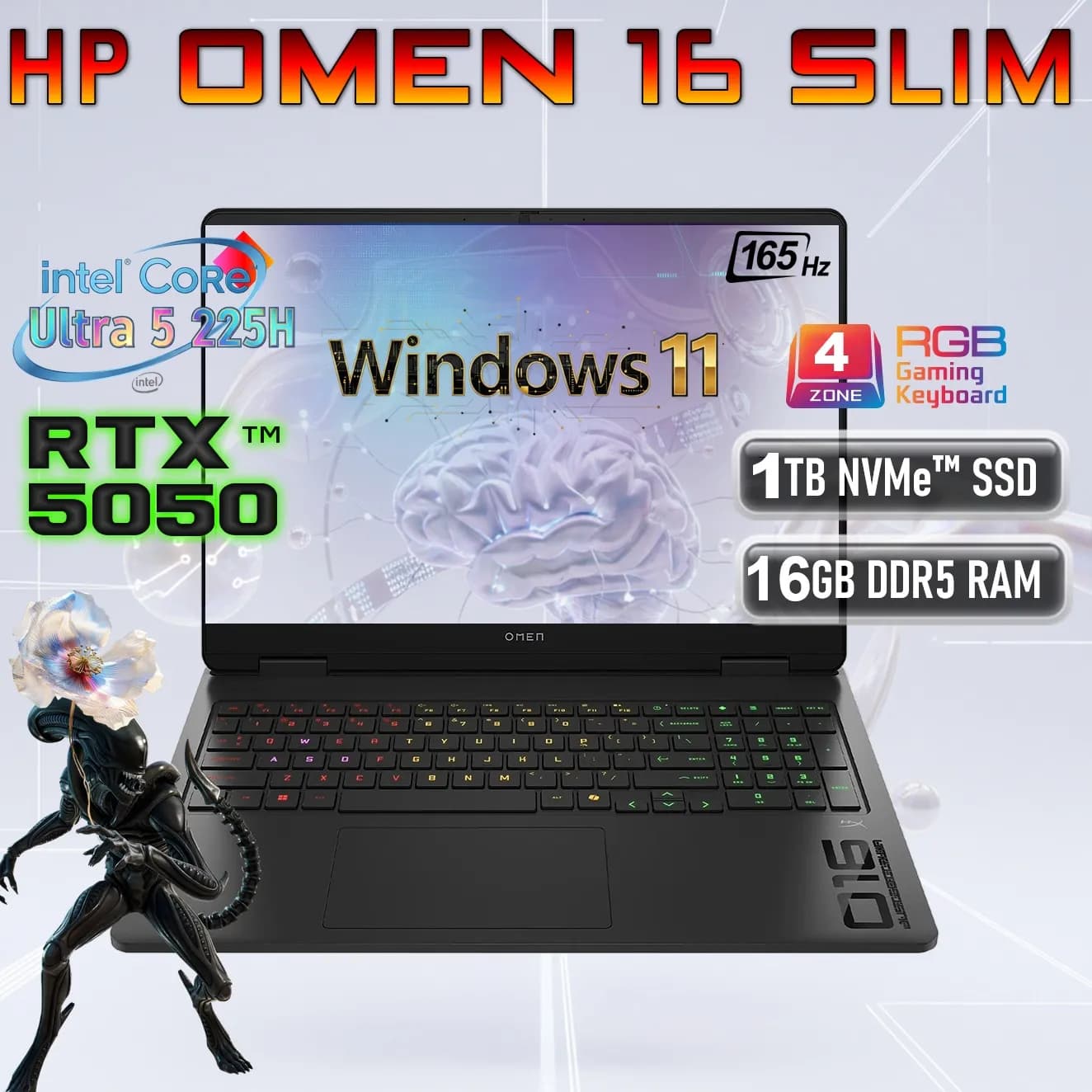 hp OMEN 16 Slim Intel Core Ultra 5 225H | 16GB DDR5 RAM , 1TB NVMe SSD | RTX 5050 (8GB) + Intel Arc 130T