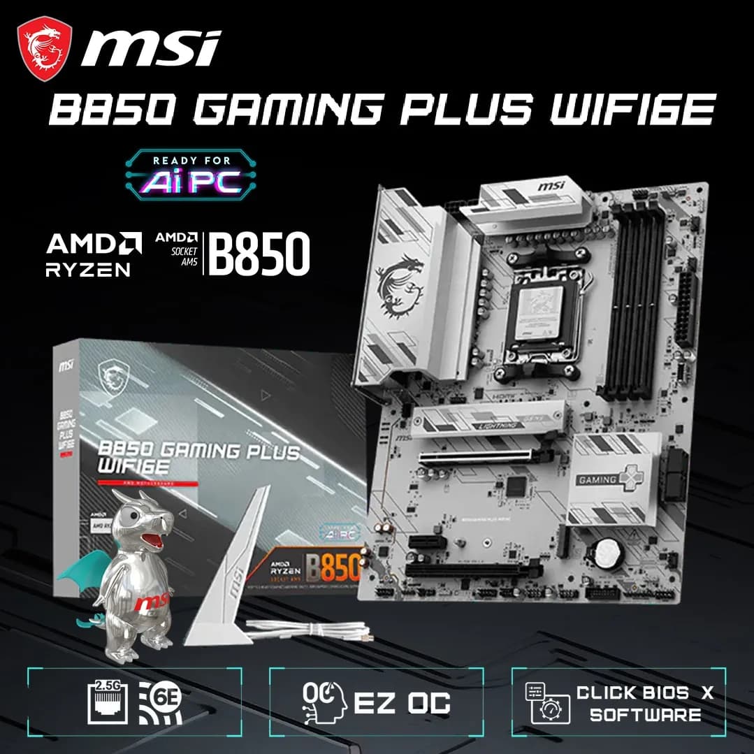 MSI B850 Gaming Plus WiFi6E ATX AM5 Motherboard, 4x DDR5 8200+ ,PCIe 5.0 M.2, 128Gbps, 2.5G LAN, WiFi 6E, Bluetooth 5.3, USB...