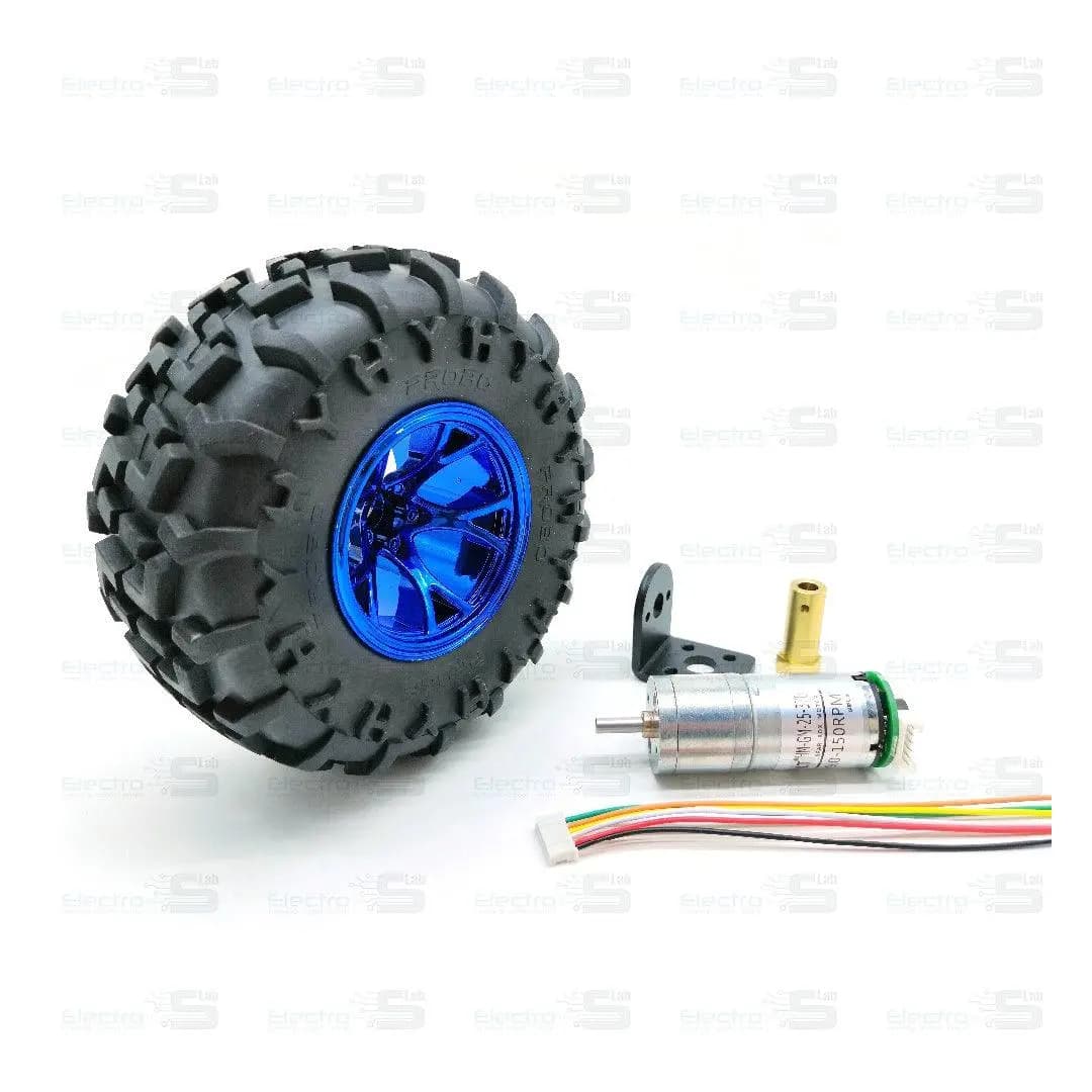 190rpm High Torque DC Motor + 130mm Blue Plastic Wheel + Coupling + Motor bracket (with Encoder)