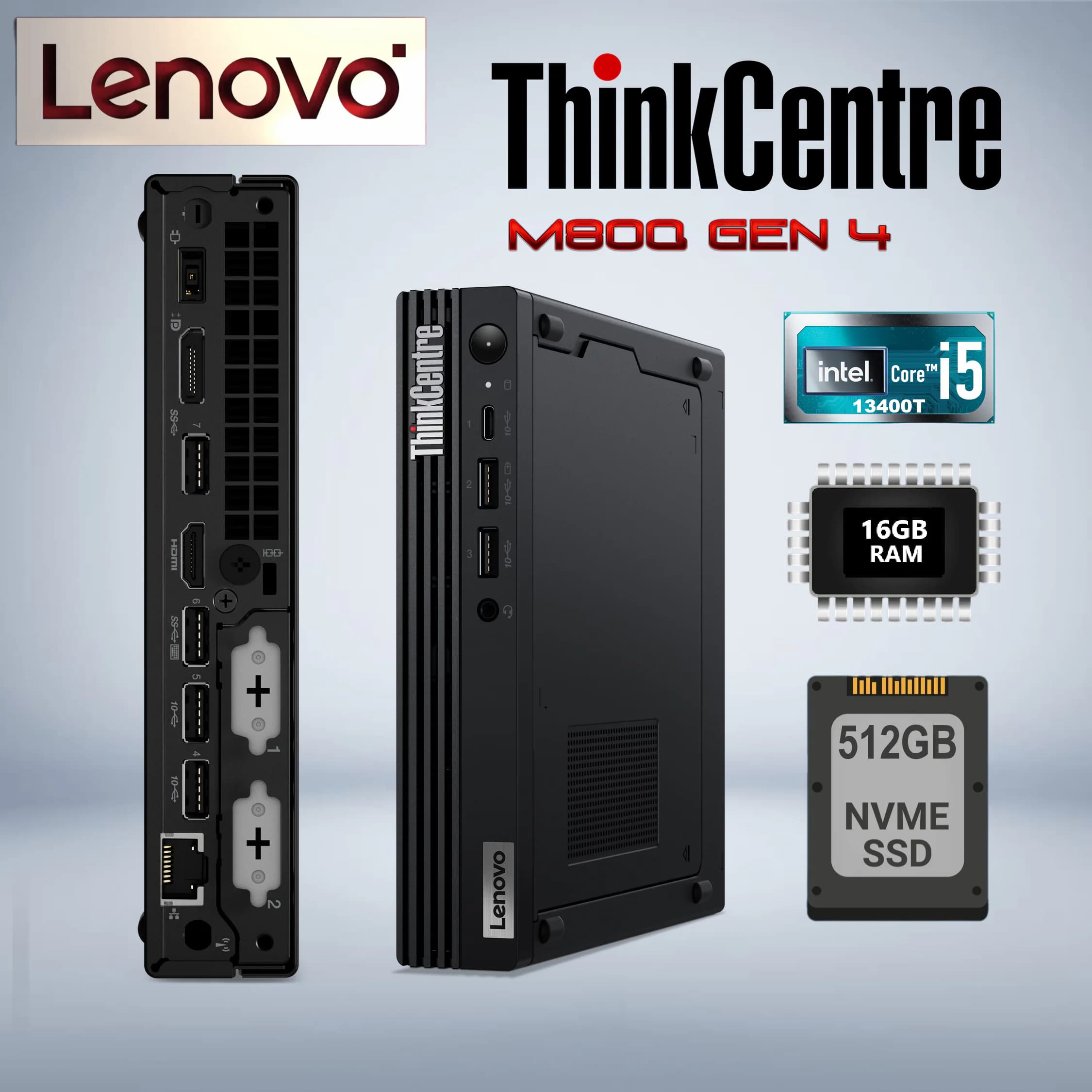 Lenovo ThinkCentre M80q Gen 4 Tiny PC With Intel Core i5-13400T, 16GB DDR5 RAM, 512GB PCIe 4.0 SSD, UHD 730 Graphics
