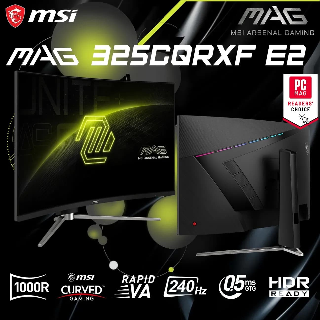 MSI MAG 325CQRXF E2 31.5″ WQHD 240Hz Curved Gaming Monitor;(1000R) HDR Ready Rapid VA Panel 0.5ms GtG; 2560 x 1440 (WQHD)
