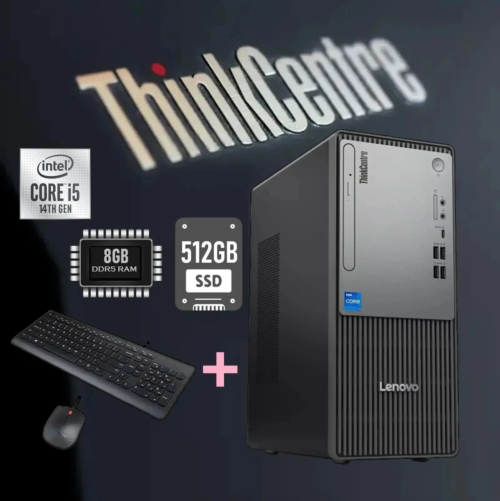 ThinkCentre neo 50t Gen 5 Intel Core i5-14400 | Intel UHD Graphics 730 | 8GB DDR5 RAM; 512GB SSD; DOS | 3-in-1 Card Reader