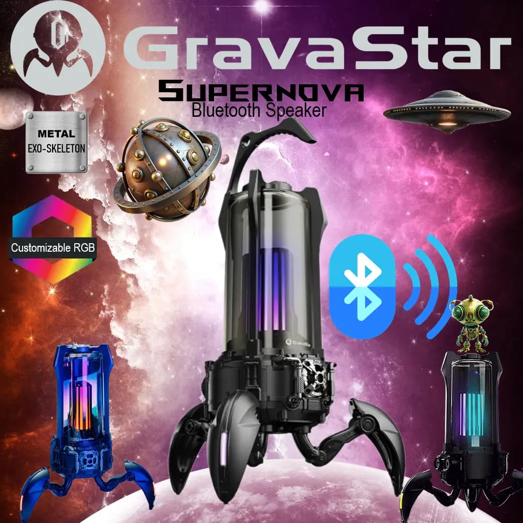 GravaStar Supernova Portable Bluetooth Speaker, LED Table Lamp Speaker, 25W Sound, 9-Hour Battery, 8 LED Modes, Bluetooth 5.3