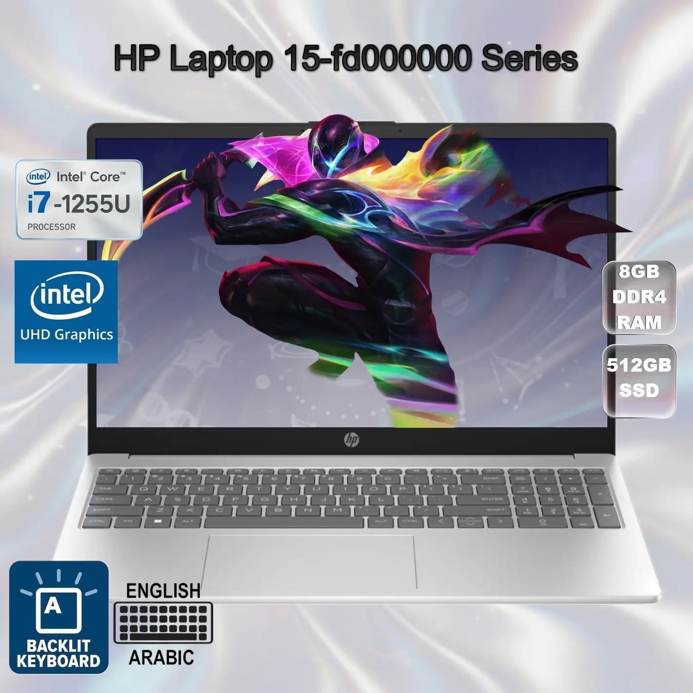 HP Intel Core i7-1255U | 8GB DDR4 RAM; 512GB SSD | 15.6 inch FHD IPS Display | Intel UHD Graphics | Backlit Eng./Ara. Keyboard