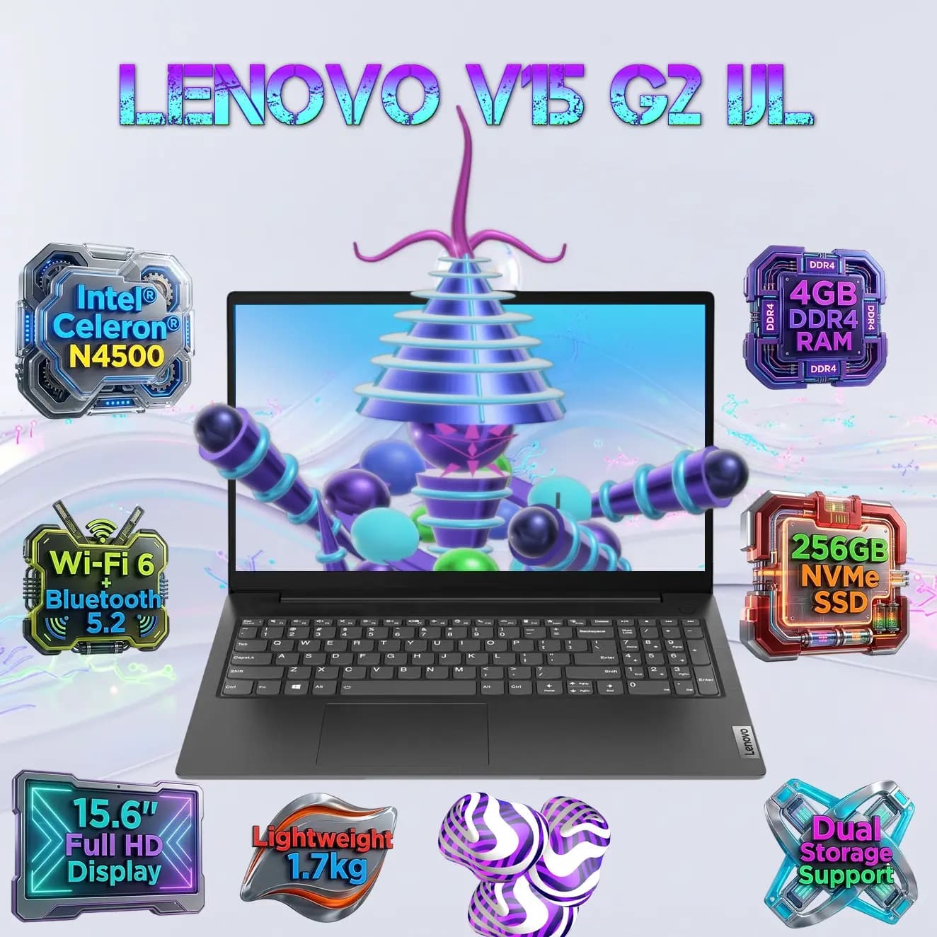 Lenovo V15 G2 IJL: Intel Celeron N4500 | 4GB DDR4 RAM; 256GB NVMe SSD | Intel UHD Graphics | 15.6-inch FHD TN Display | DOS