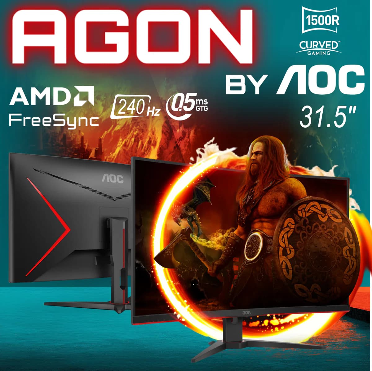 AOC C32G2ZE 32″ Curved Frameless Gaming Monitor, Full HD 1920×1080, VA, 0.5ms 240Hz, AMD FreeSync Premium, DP/HDMI/VGA, VESA,...