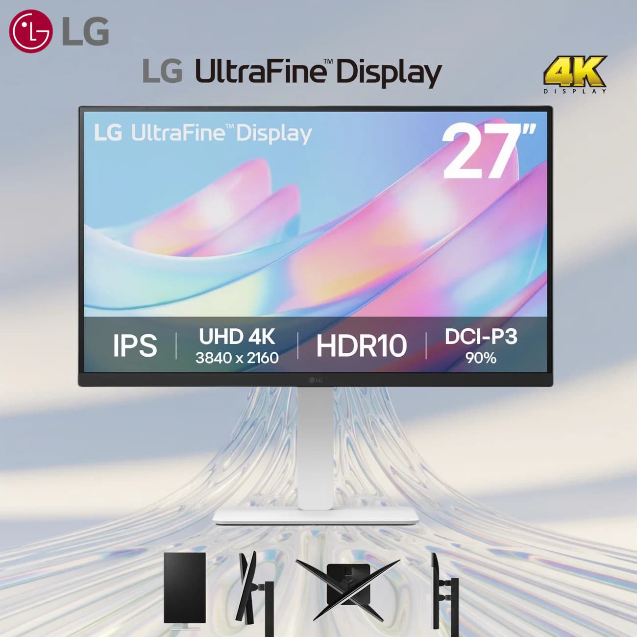 LG 27″ 4K UHD UltraFine IPS Monitor With HDR10, DCI-P3 90% Color Gamut, 300nits Brightness