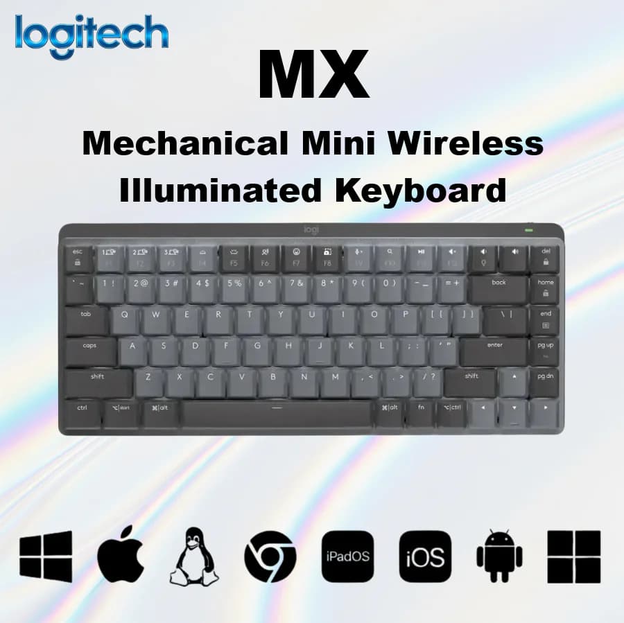 Logitech MX Mechanical Mini Wireless Compact Mechanical Keyboard with Tactile Brown Switches Backlit Keys Bluetooth & Logi Bolt...