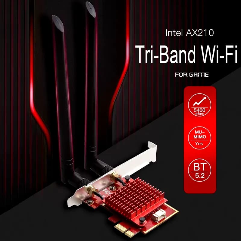 Intel AX210 PCI-E WiFi 6E Tri-Band Card: 5400Mbps Wireless Network Adapter with Bluetooth 5.2, Expands WiFi to...