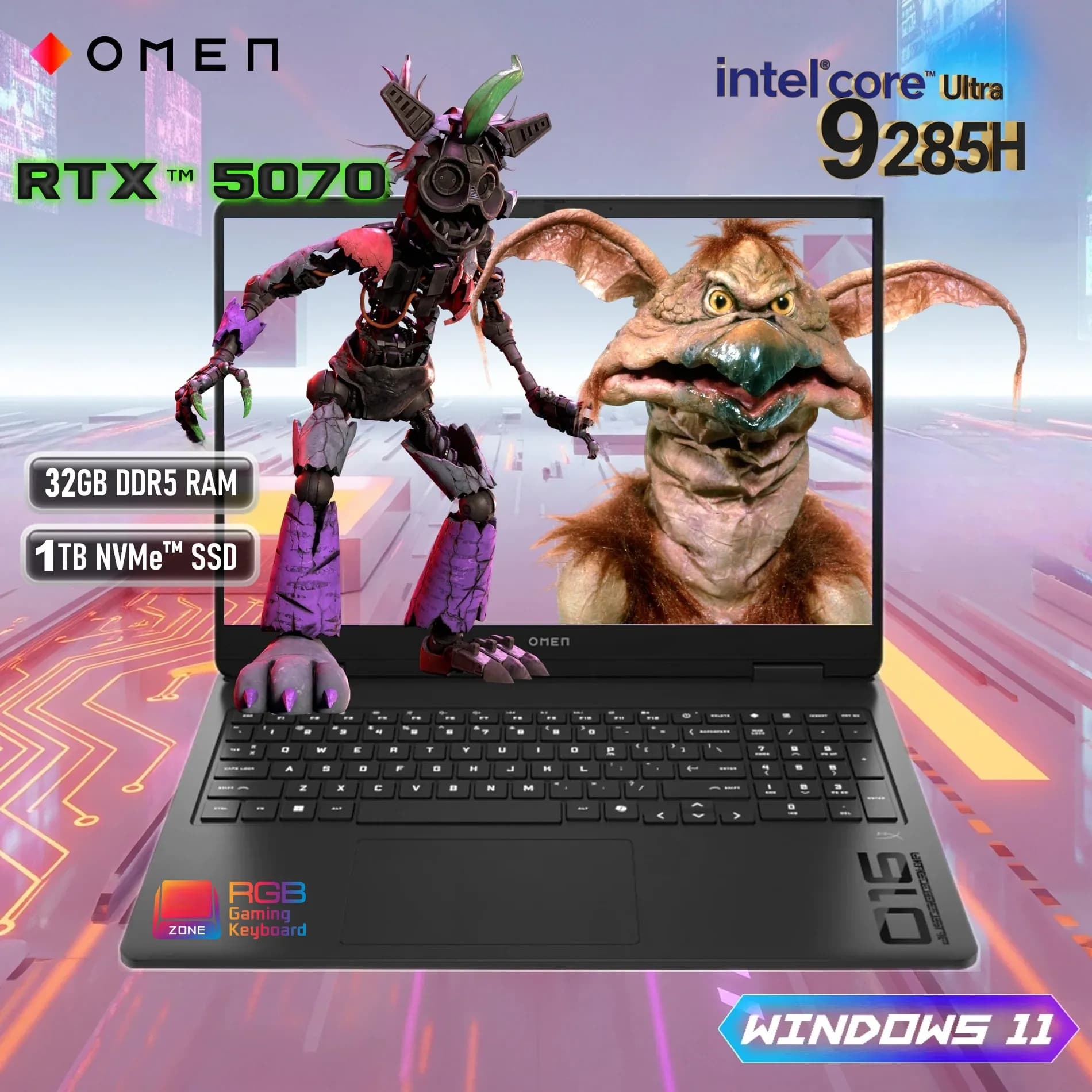 HP OMEN Slim Gaming Intel Core Ultra 9 285H | 32GB DDR5 RAM, 1TB NVMe SSD | RTX 5070 (8GB) | 16-inch WQXGA 144Hz IPS Display