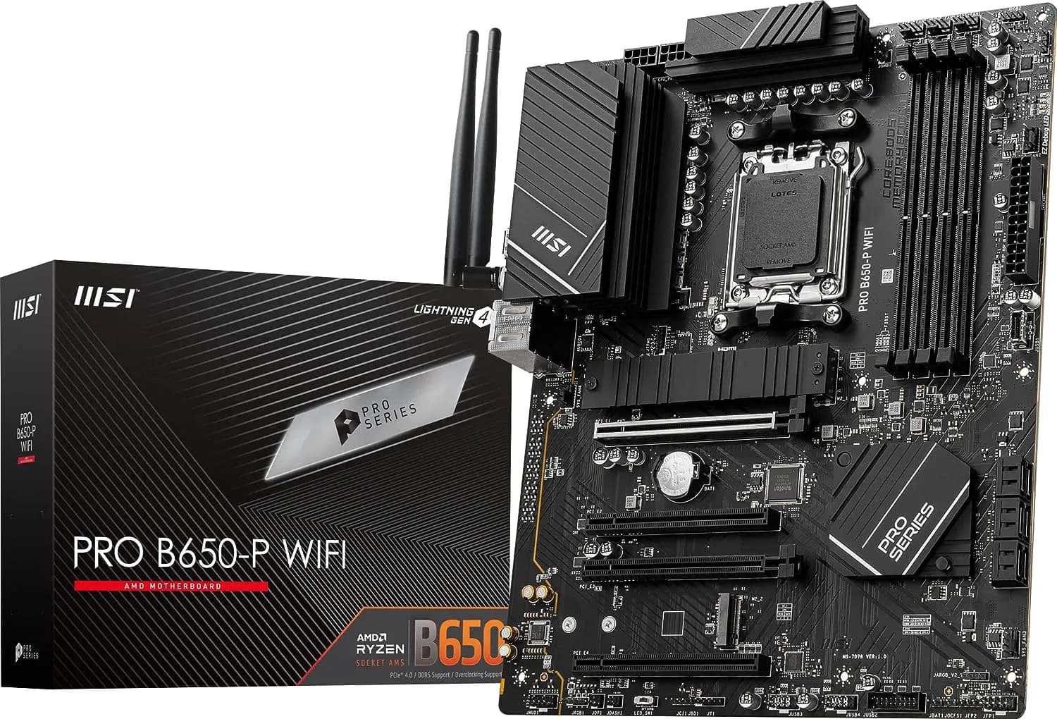 MSI PRO B650-P WiFi ProSeries Motherboard (AMD AM5, ATX, DDR5, PCIe 4.0, M.2, SATA 6Gb/s, USB 3.2 Gen 2, HDMI/DP, Wi-Fi 6E, AMD... (AK-01821-PA15)