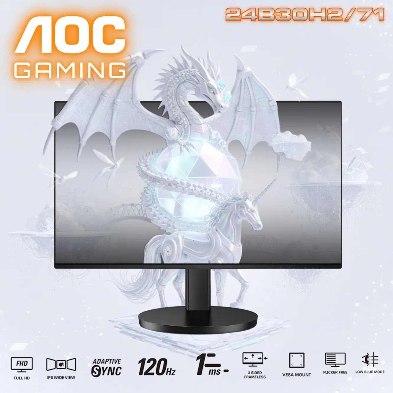 AOC 23.8-Inch Full HD IPS Monitor With 120Hz Refresh Rate, 1ms MPRT, Adaptive-Sync, HDMI 1.4, Low Blue Mode, And 3-Sided...
