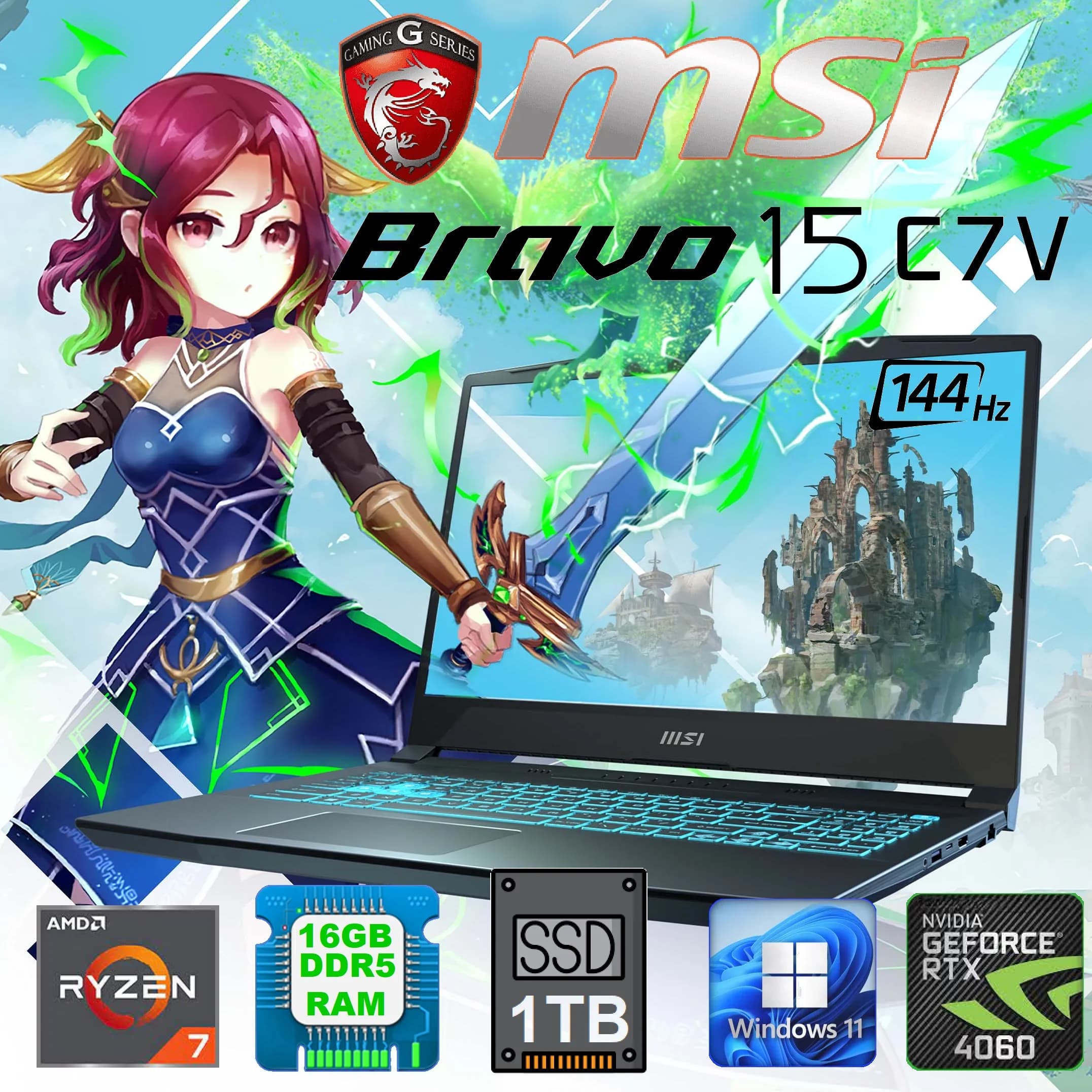 MSI Bravo 15 C7V AMD Ryzen 7 7735HS | 16GB DDR5, 1TB SSD | 15.6β³ FHD, IPS Display 144Hz | RTX 4060; 8GB | Windows 11 Home
