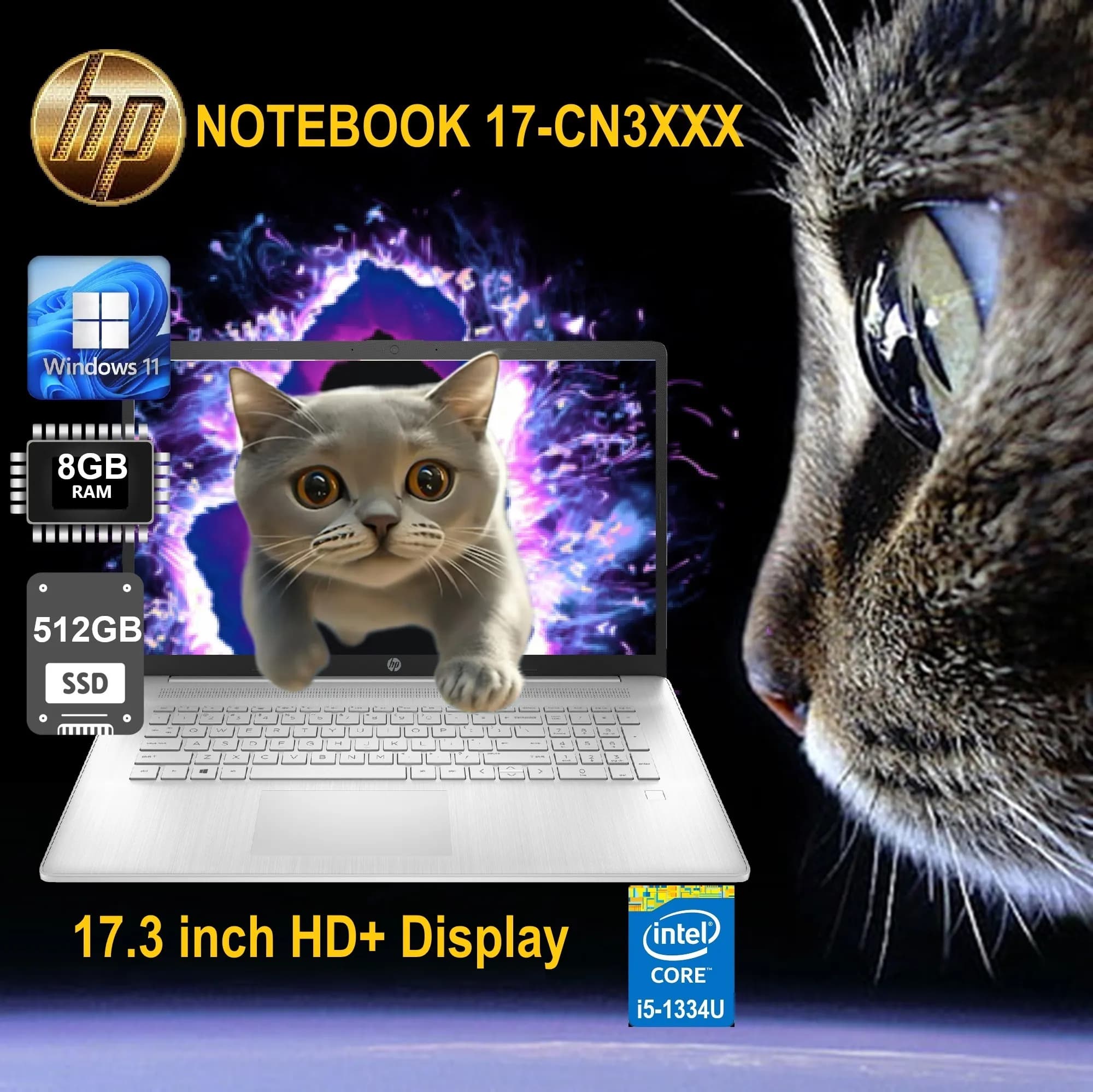 HP NOTEBOOK 17-CN3XXX Intel Core i5-1334U | 8GB DDR4 RAM : 512GB SSD NVMe | 17.3 inch HD+ IPS Display | Windows 11 | ROSE GOLD