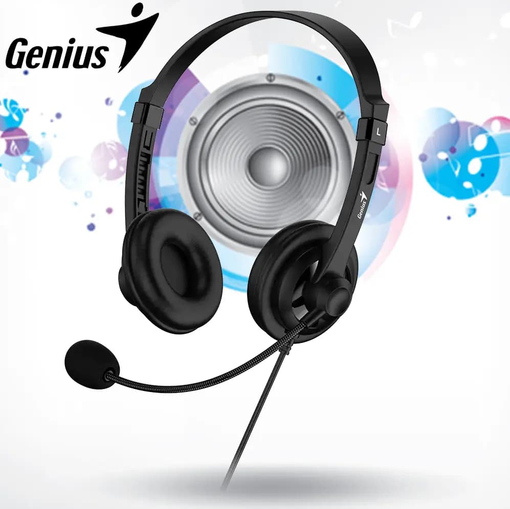 GENIUS HS-230U USB Headset: Adjustable Headband, Bendable Microphone, 108 dB Sensitivity, In-line Volume Control
