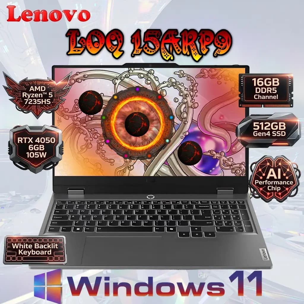 Lenovo AI PC LOQ 15ARP9 AMD Ryzen 5 7235HS | 16GB DDR5 RAM ; 512GB SSD NVMe | RTX 4050 (6GB) | 15.6-inch FHD IPS 144Hz
