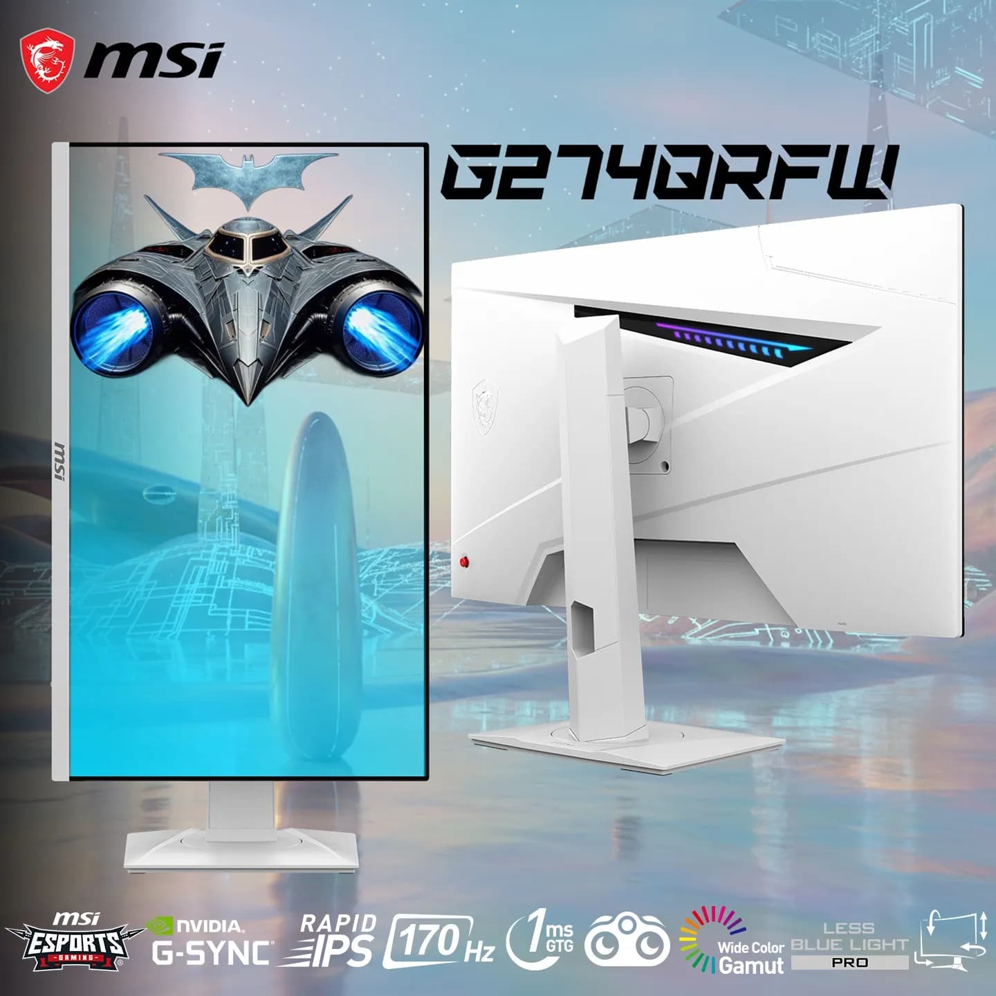 MSI Optix G274QRFW 27” Rapid IPS WQHD White Gaming Monitor , 170Hz Refresh Rate , 1ms GtG , G-SYNC Compatible , Wide Color... (AK-28335)