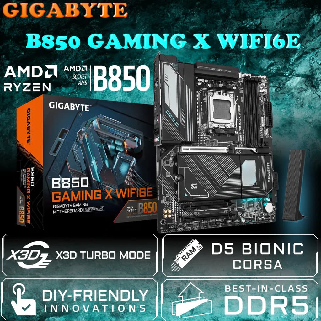 Gigabyte B850 GAMING X WIFI6E AM5 ATX AMD Motherboard With X3D Turbo Mode, DDR5 8200MT/s OC, PCIe 5.0, 12+2+2 VRM, 3x M.2,... (AK-24148)