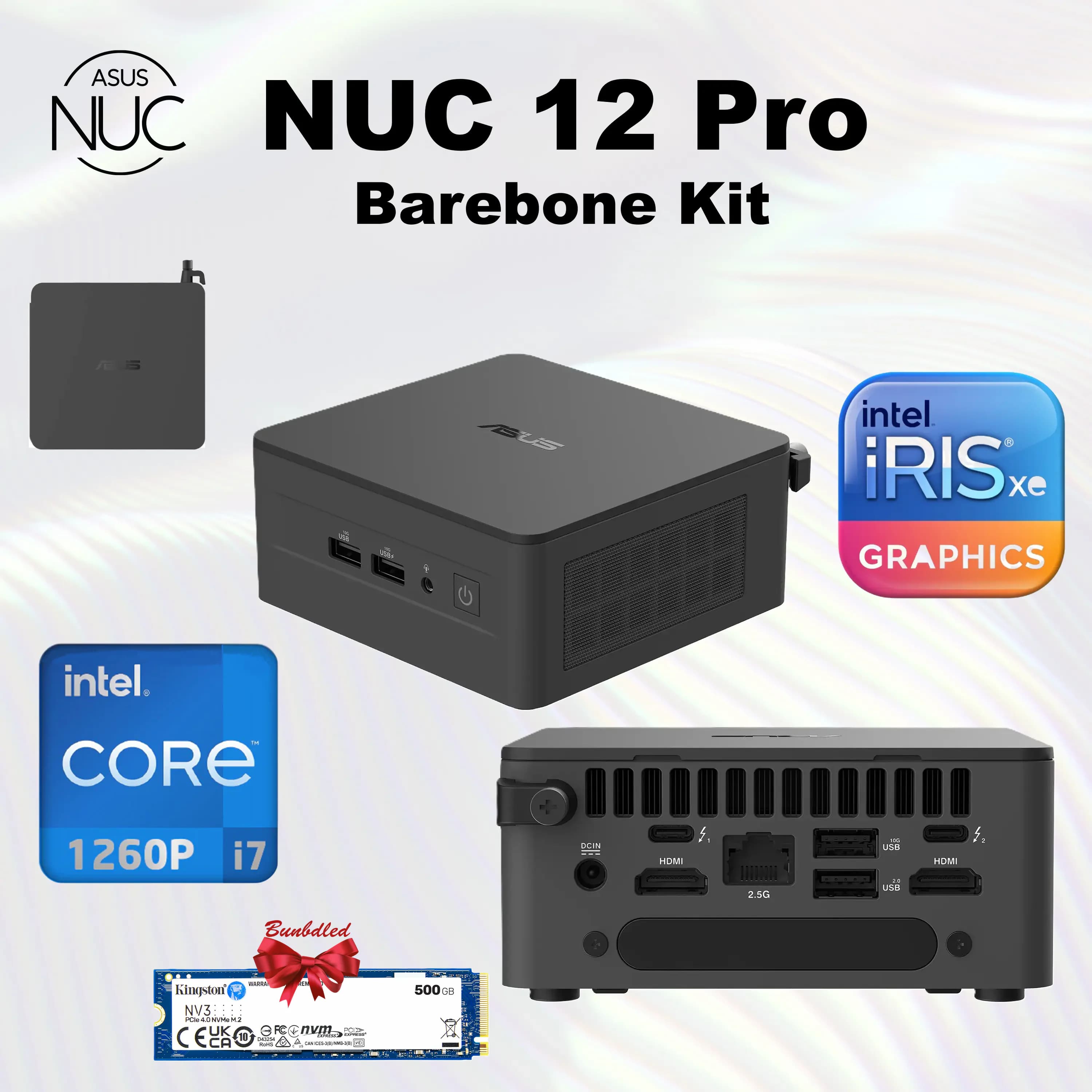 ASUS NUC 12 Pro RNUC12WSHI700002I Tall Barebone Kit, Intel Core i7-1260P, Up to 2x SODIMM Slot, M.2 22×80, NVMe 22×42 & 2.5″