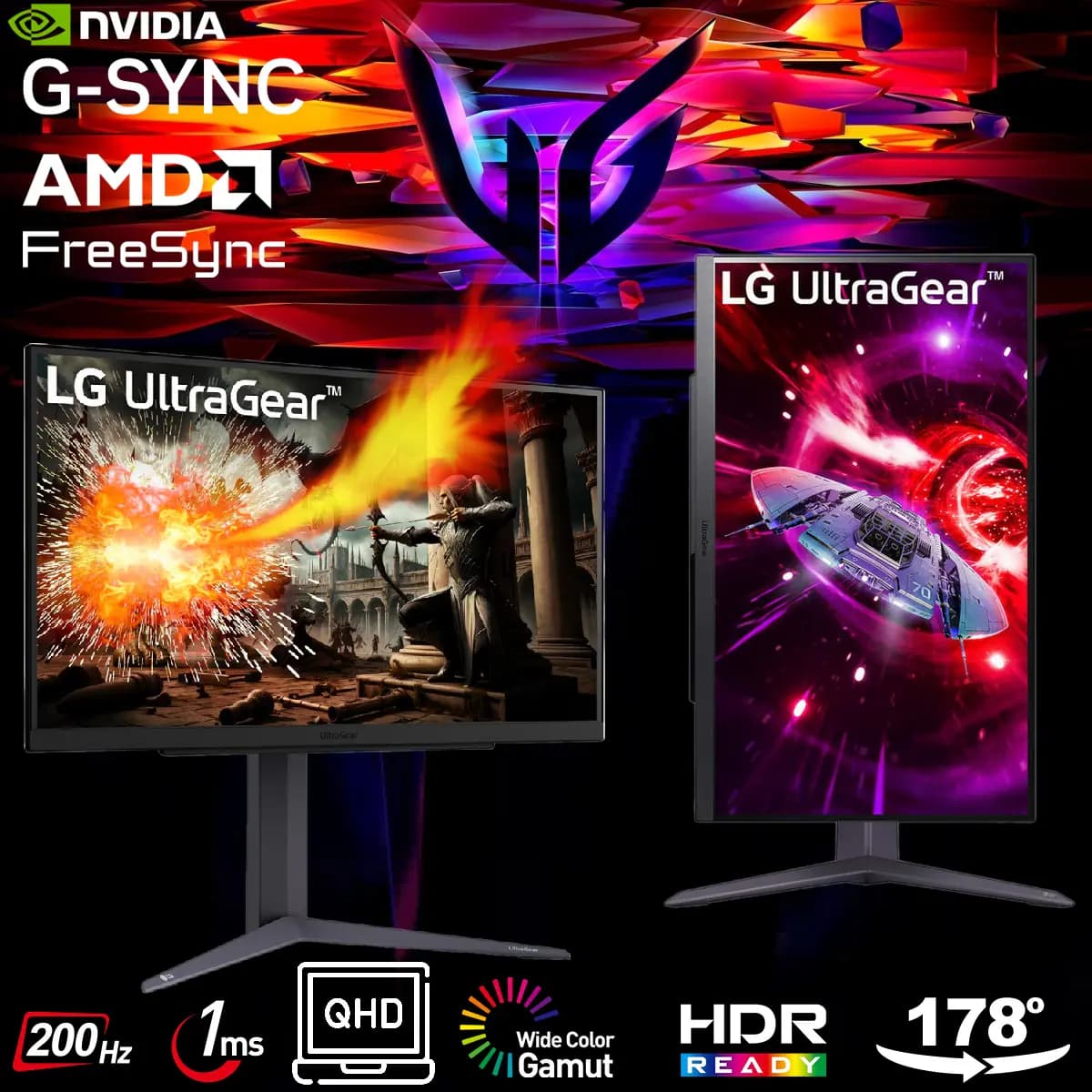 LG 27″ UltraGear QHD 200Hz 1ms IPS Gaming Monitor with HDR10, NVIDIA G-SYNC & AMD FreeSync, 99% sRGB Color Gamut