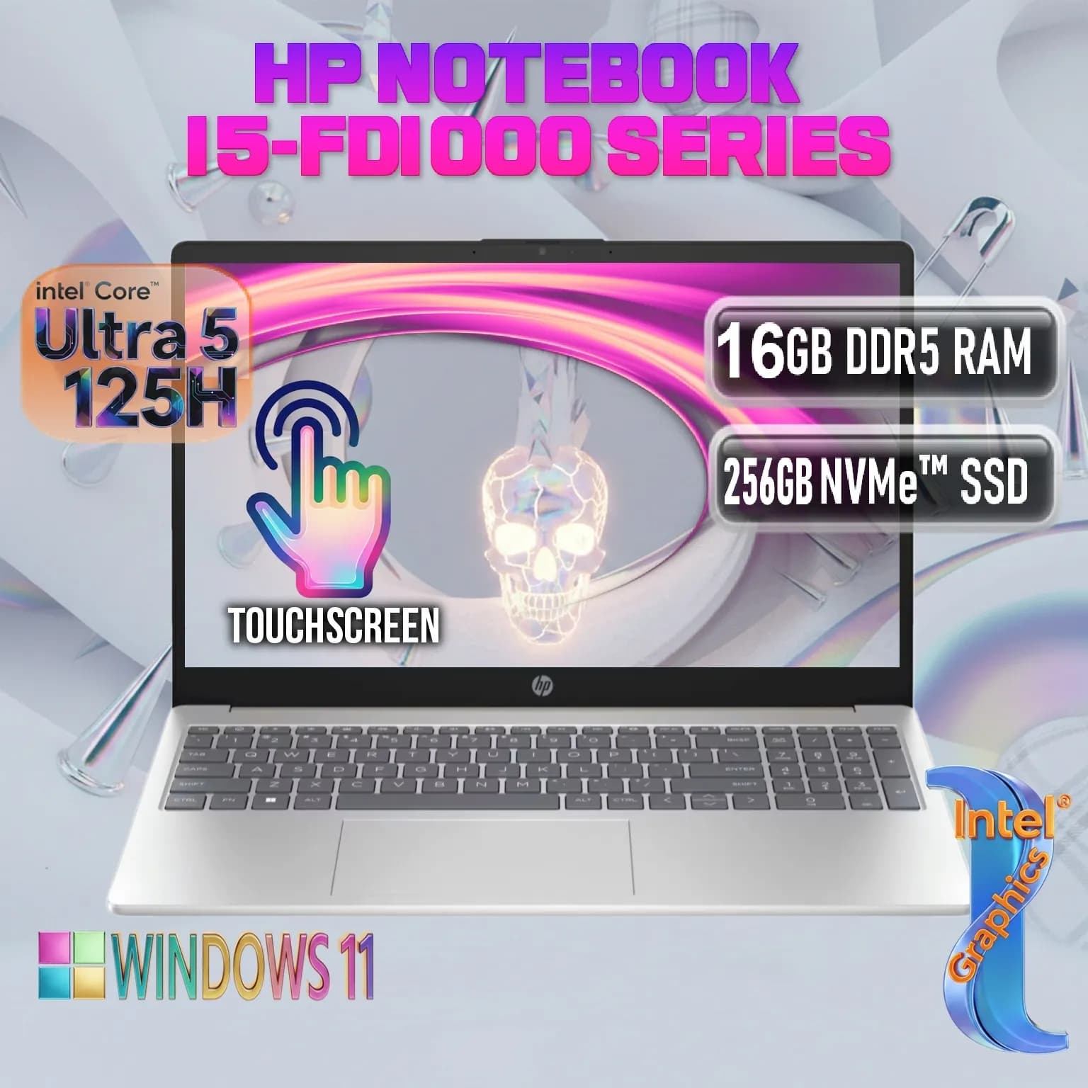 HP Notebook 15-fd1000: Intel Core Ultra 5 125H | 16GB DDR5 RAM, 256GB NVMe SSD | Intel Graphics | 15.6-inch FHD IPS TouchScreen