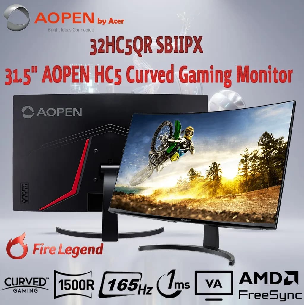 AOPEN By Acer 32HC5QR Sbiipx 32-Inch FHD 165Hz 1ms VA 1500R Curved Gaming Monitor With AMD FreeSync Premium, HDR10