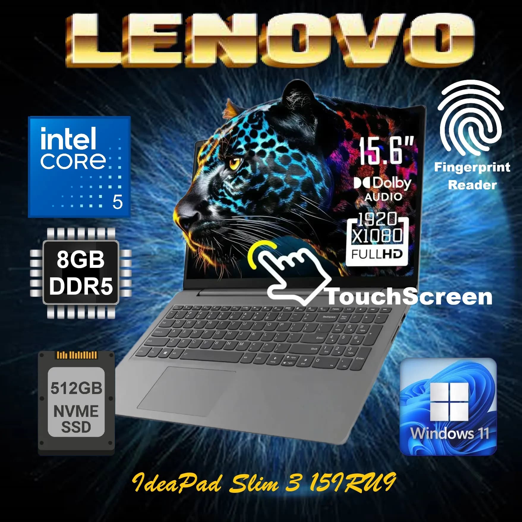 LENOVO IdeaPad Slim 3 15IRU9 Intel Core 5 120U | 8GB DDR5 RAM; 512GB SSD NVMe | Touchscreen 15.6″ FHD IPS Display