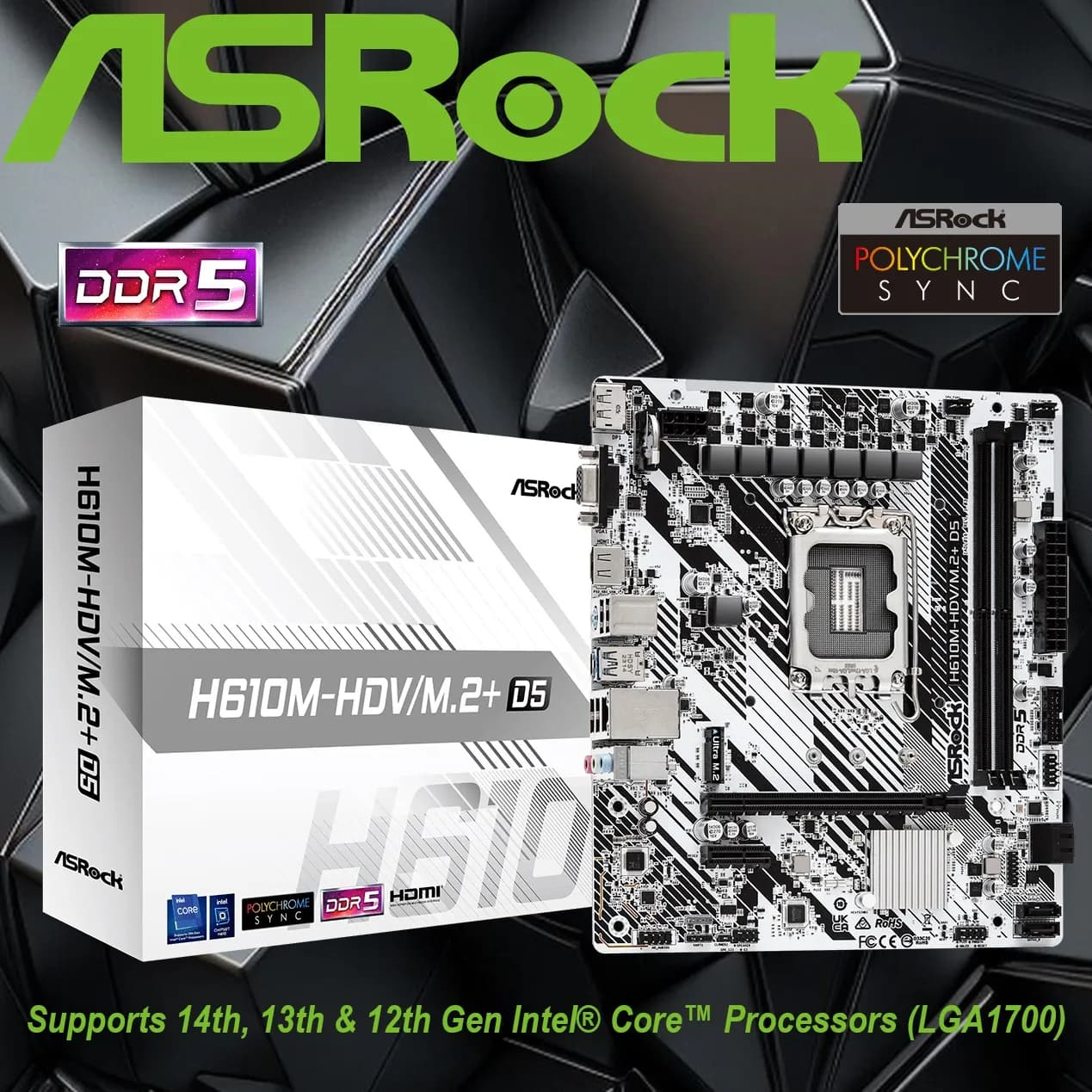 ASRock H610M-HDV/M.2+ D5 LGA 1700 DDR5 Micro ATX MotherBoard ; Intel H610 SATA 6Gb/s ; Supports 14th, 13th & 12th Gen ;...